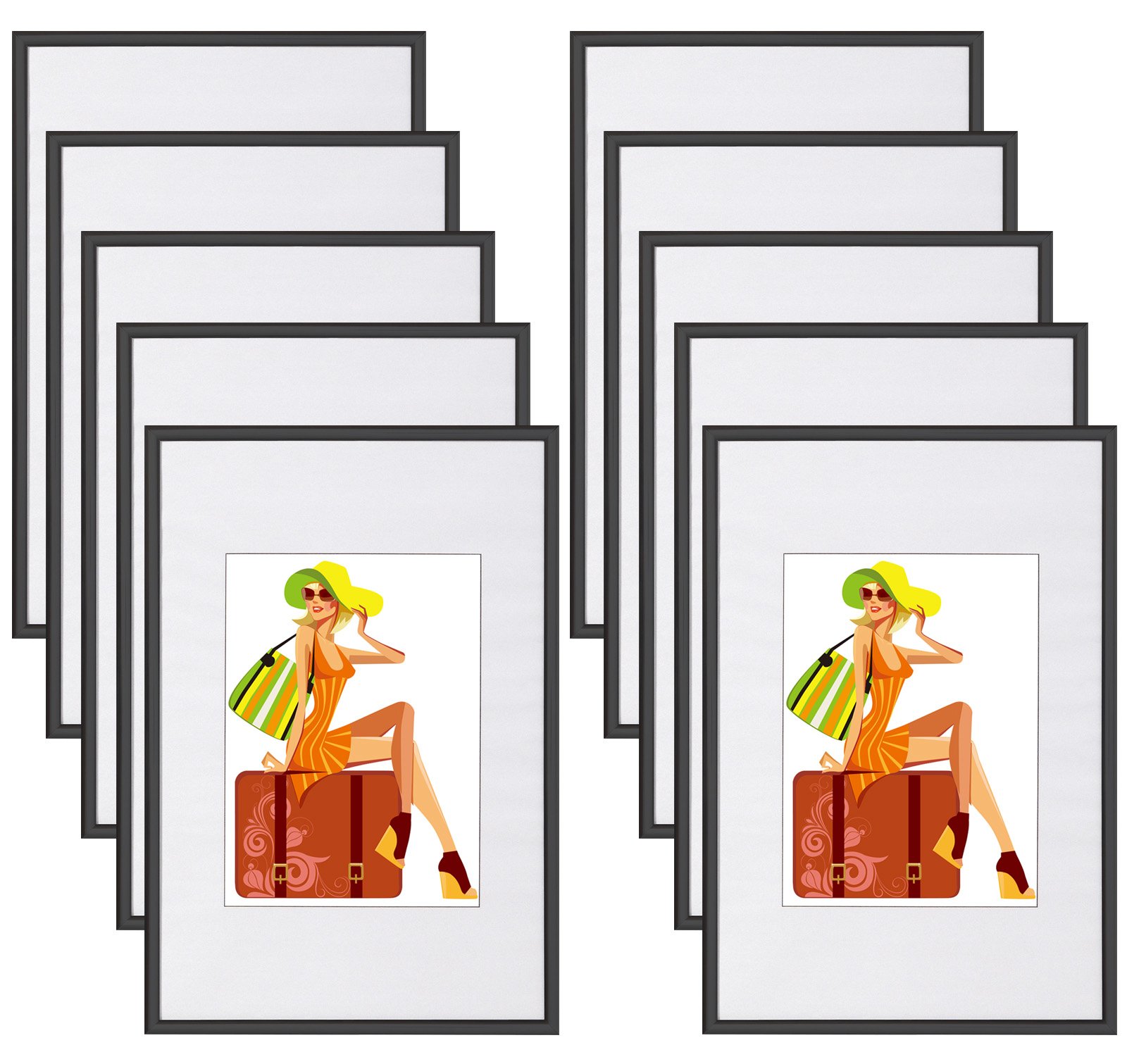 WOLTU Bilderrahmen, Fotorahmen aus Kunststoff mit Passepartout, Posterrahmen zum vertikalen oder horizontalen Aufhängen/Aufstellen, Collage Wanddeko,