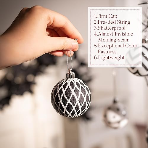 Miniatura 5 de Valery Madelyn Juego de adornos de bolas de Navidad inastillables, 30 unidades, blanco y negro, 2.36 pulgadas, decoraciones modernas para colgar