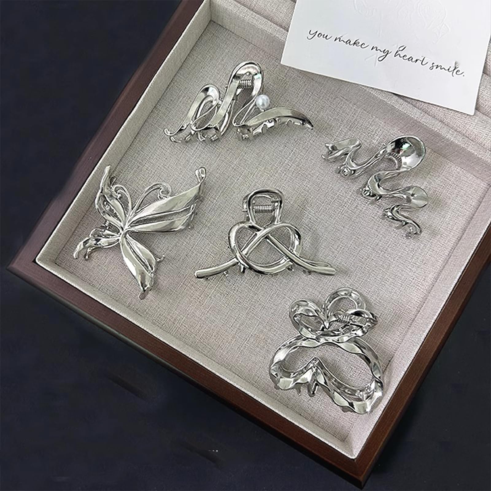 Rannyrane - Pinzas para el pelo de metal con mariposa dorada y cristal perlado, irregulares, grandes, antideslizantes, accesorios para el cabello de serpiente para mujeres (onda de mariposa pequeña