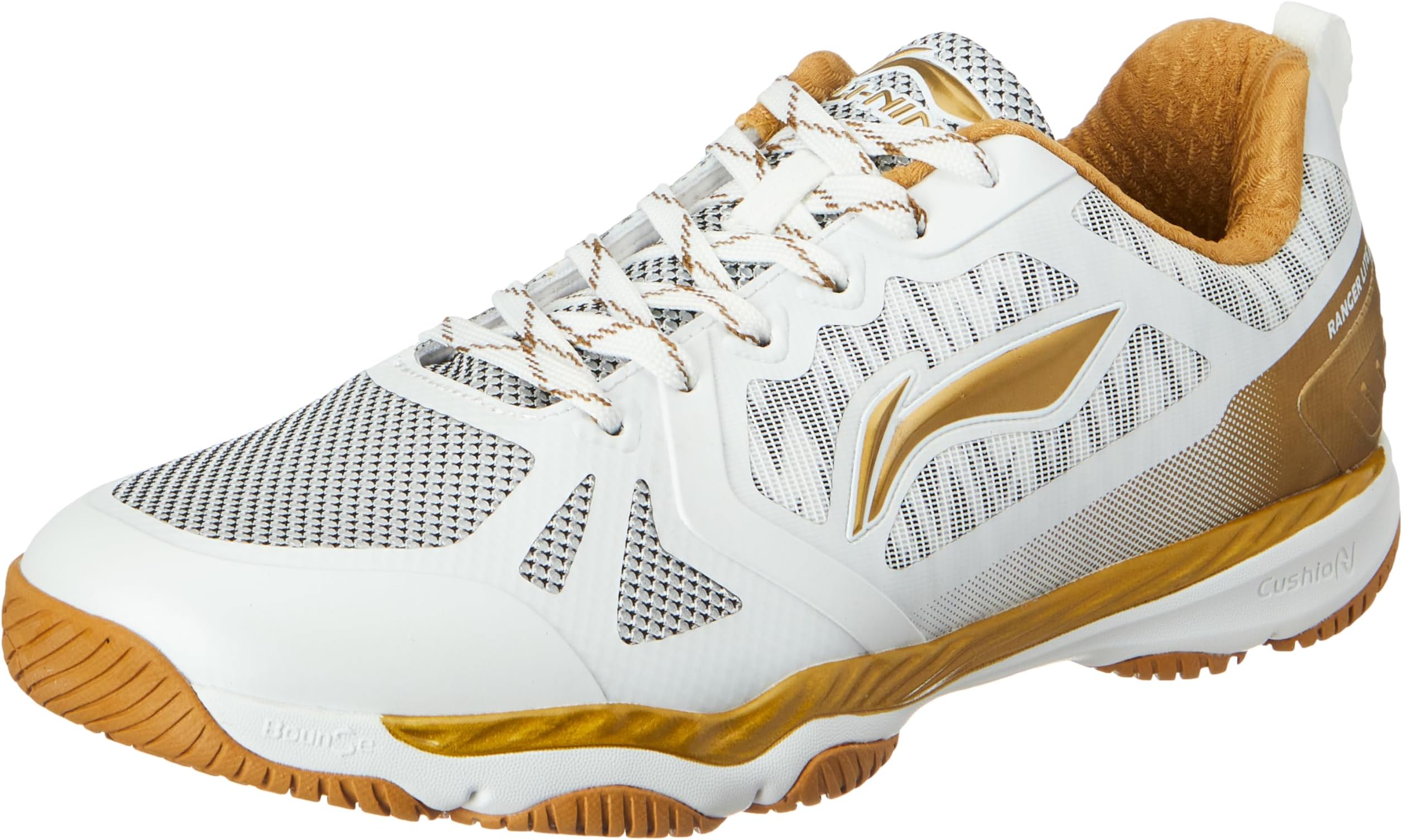 Li-Ning Unisex-Adult Ranger Lite Z1 Non-Marking Cushion Badminton Shoe(White/Gold, UK 8)