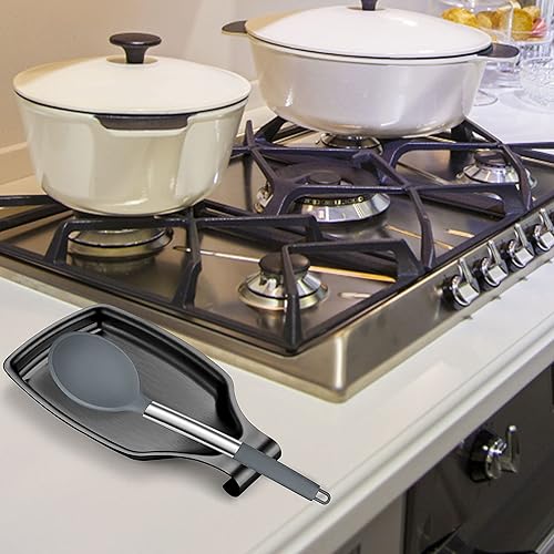 Miniatura 10 de LIANYU Soporte de cuchara negro de 2 piezas para encimera de cocina, soporte de cuchara de acero inoxidable para estufa, espátula, cucharón, soporte