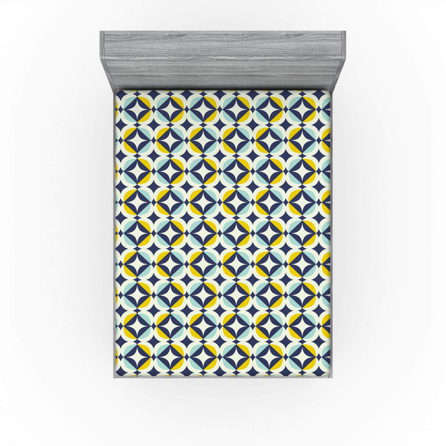 Lunarable Mid Century Modern Fitted Sheet, Abstract Scandinavian Patterns, Bed Cover with All-Round Elastic Deep Pocket for Comfort, King Size, Multicolor