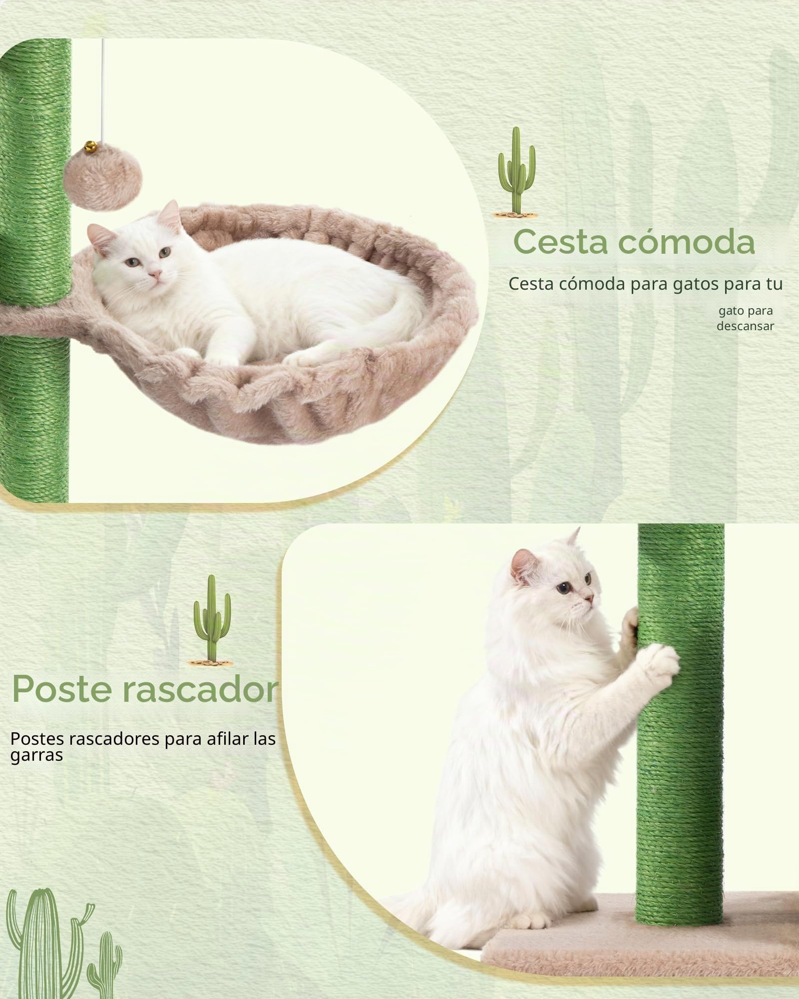 Hzuaneri 98 cm Árbol para Gatos, Árbol para Gatos, Poste rascador pequeño de Varios Niveles, con 4 Postes Rascadores, 2 Cuevas, Grandes Plataformas, Hamaca, Pompones, Verde Marrón MS10018AGV1