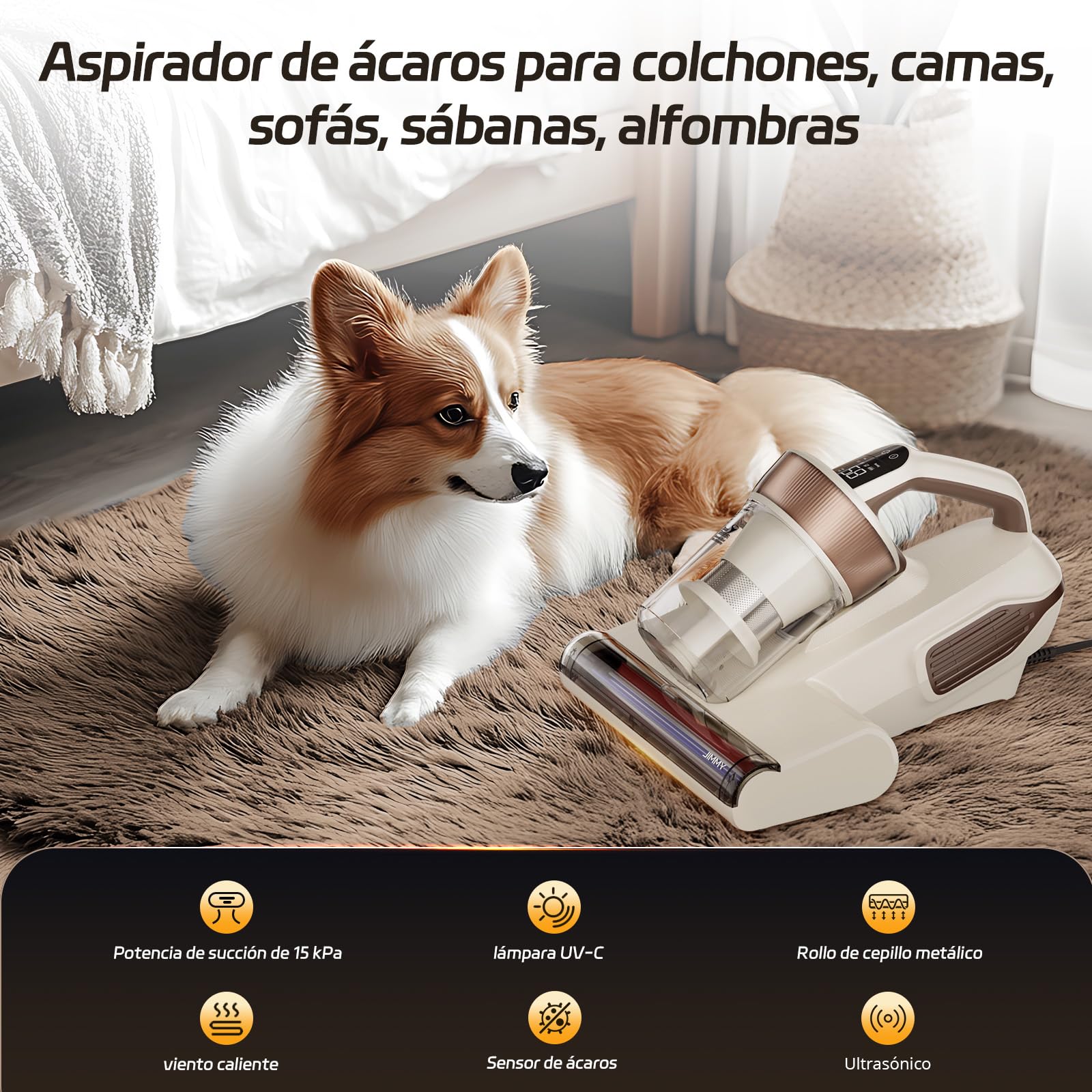 Jimmy BX6 Lite Aspirador Antiácaros para Colchones, con Potencia de Succión de 600 W, 15 kpa, Aspiradora con Sensor de Polvo, Aire Caliente, Luz UV-C, Tecnología Ultrasónica, para Colchón Cama Sofá