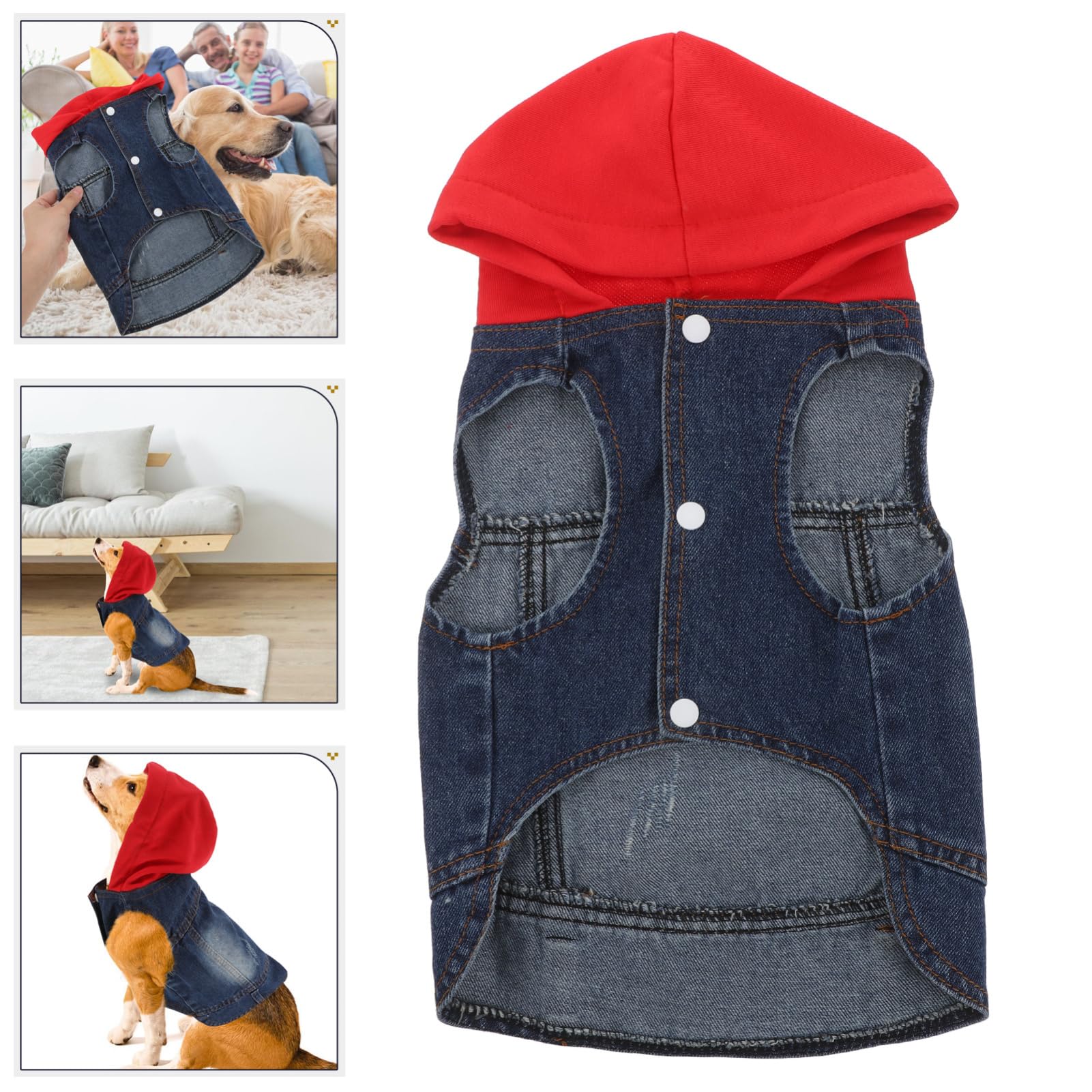 Happyyami Gilet per Animali Domestici Cappotto Cane Cappottino Cane Giubotto Cane Abbigliamento per Cani Costume da Mucca Cane Cucciolo Giacca di Jeans Forniture per Animali Domestici Rosso