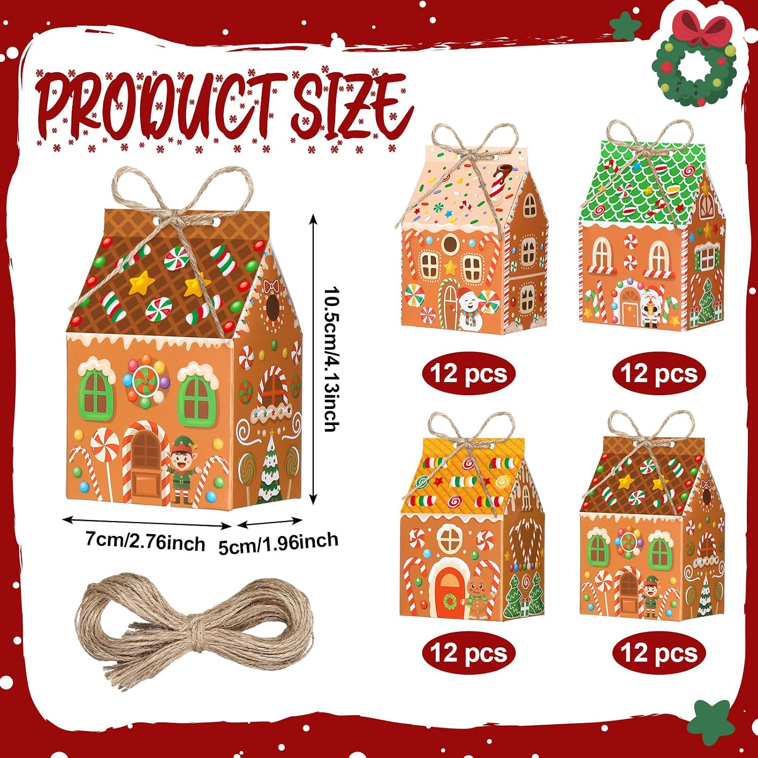 Zhanmai 48 Pcs Christmas Gingerbread House Treat Boxes Candy Containers image 2