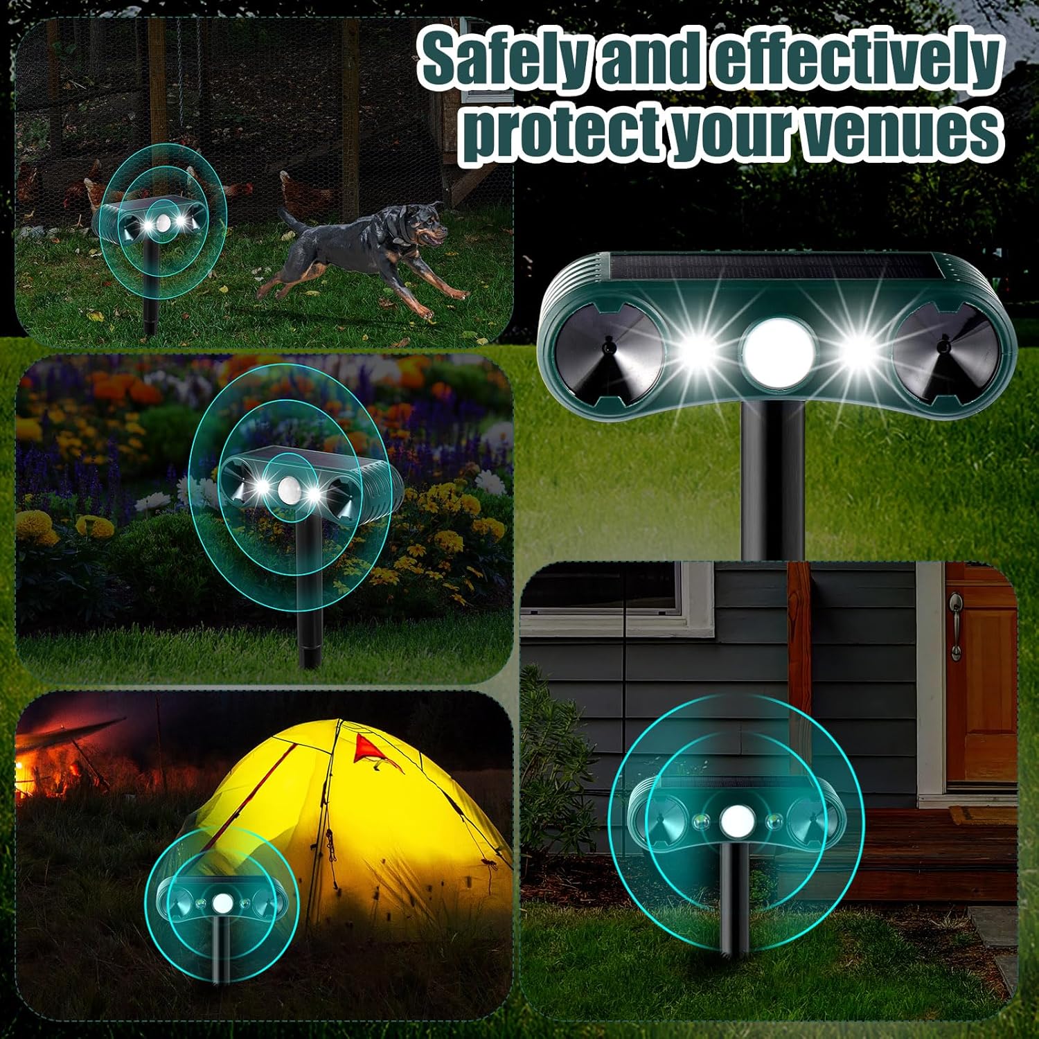 Qualirey 4 Pcs Solar Nocturnal Ultrasonic Light Animal Repeller Outdoor Deterrent with Pir Sensor Waterproof Deterrent Deer Repellent Devices to Repel Cat, Dog, Rabbit, Raccoon, Fox for Yard Garden