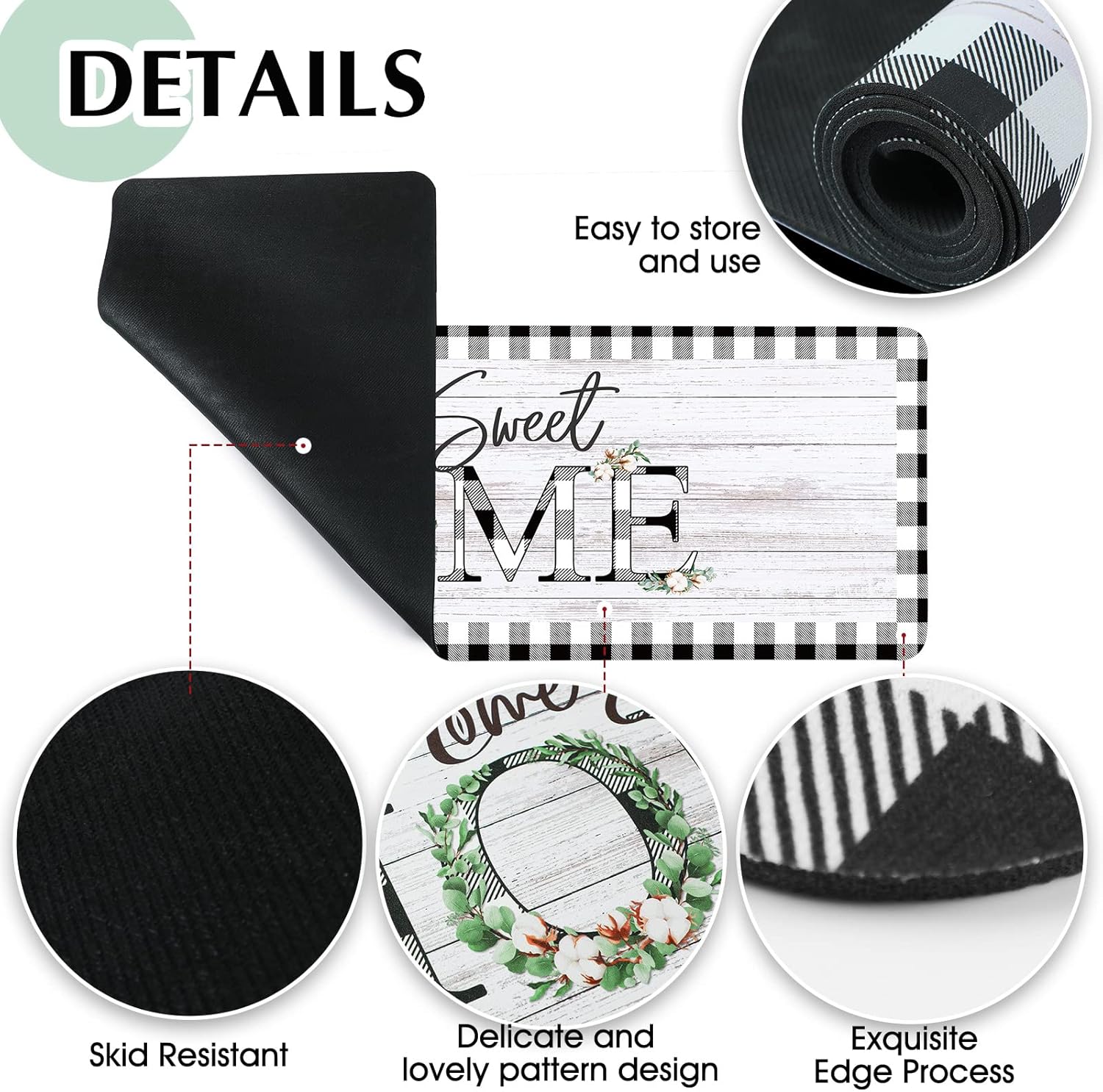 Riakrum 2 Pcs Farmhouse Kitchen Rugs Set Non Slip Washable Kitchen Mat Country Black and White Buffalo Checkered Rug Comfort Standing Mats for Hallway Laundry Decor 16 x 28 and 16 x 47 Inch