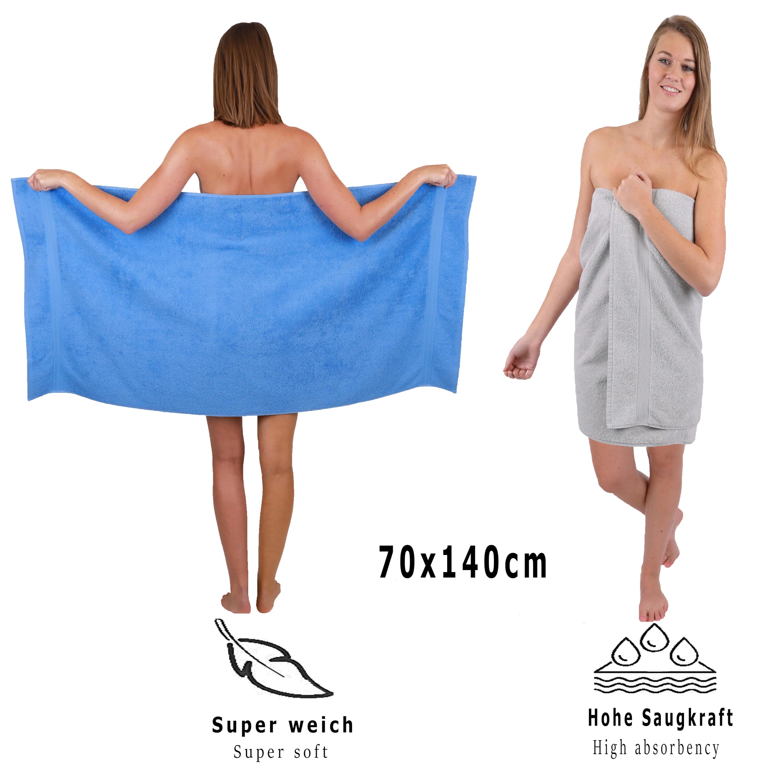 Betz Juego de 10 Toallas Classic 100% algodón 2 Toallas de baño 4 Toallas 2 Toallas de Mano 2 Toallas Cara de Color Azul Claro y Gris Plata