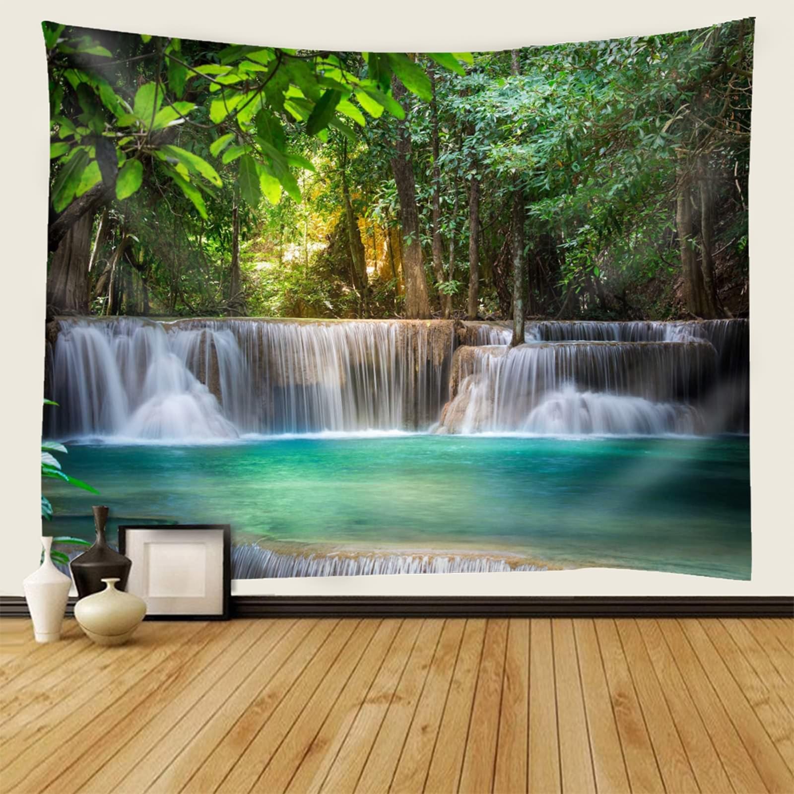 Lirzxin Tapisserie Murale Chambre, Tenture Murale Polyester Paysage Forêt Naturel Tapisserie Mur Pour Dortoirs Chambres À Coucher Décoration Murale Literie Couvre Lit, Vert Marron 300x256CM