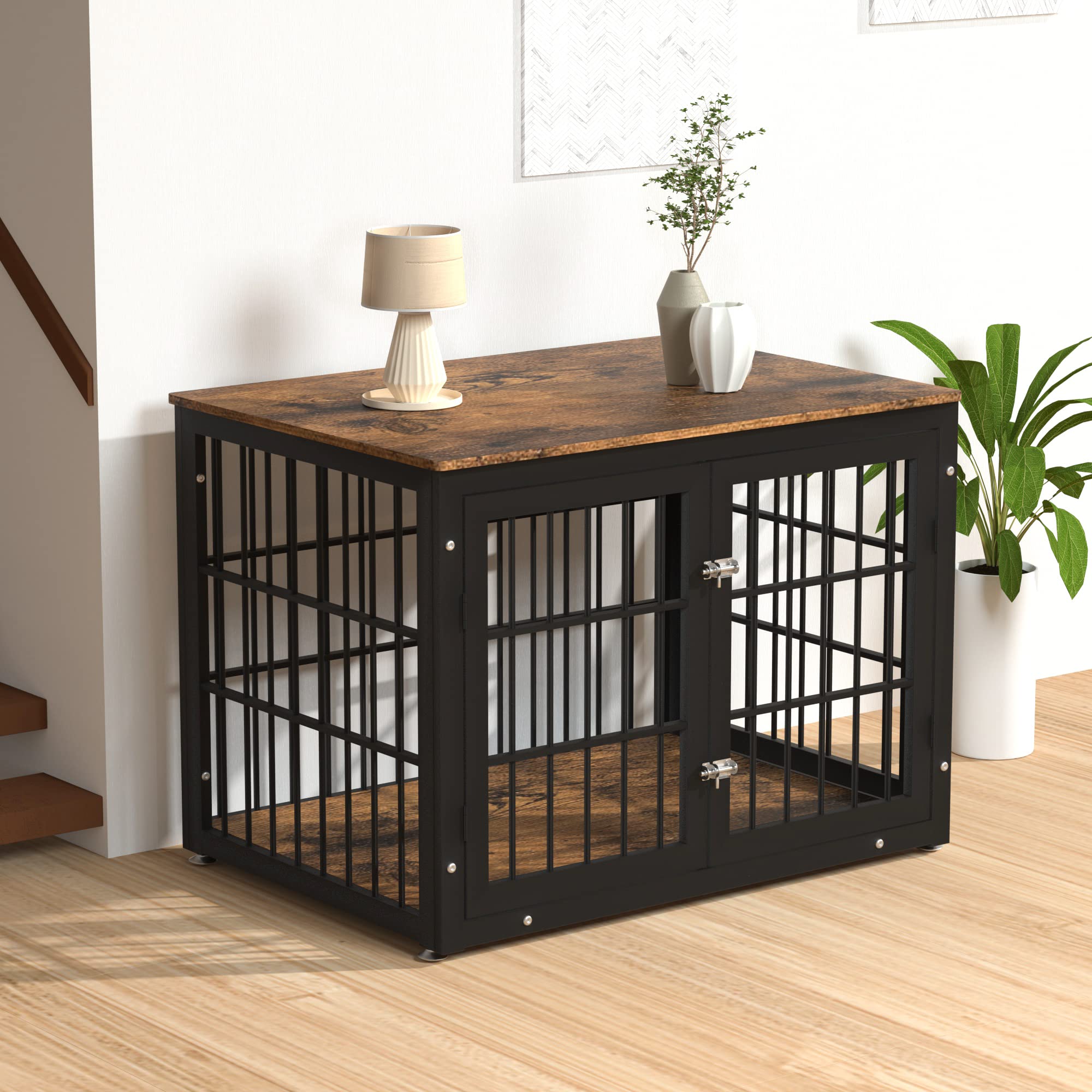 rehomerance Rustic Heavy Duty Dog Crate Furniture for Small Medium to Large Dogs, Decorative Pet House End Table, Wooden Cage Kennel Furniture Indoor