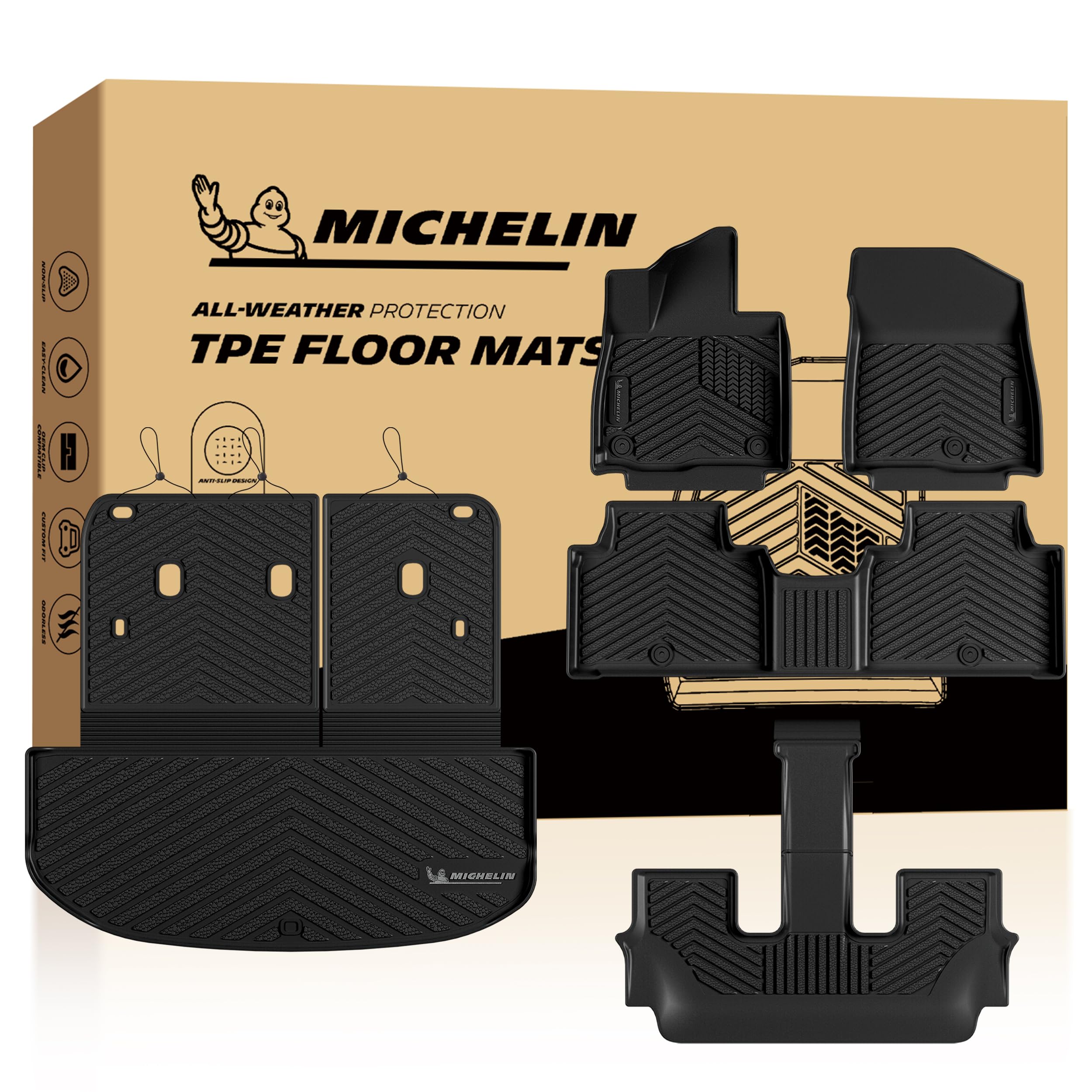 Photo 1 of Michelin Vehicle Mats, Premier Series All-Weather TPE Custom Fit Liner for 2027 Kia Telluride Gas 7 & 8 Seats Floor Mats (5 Piece)