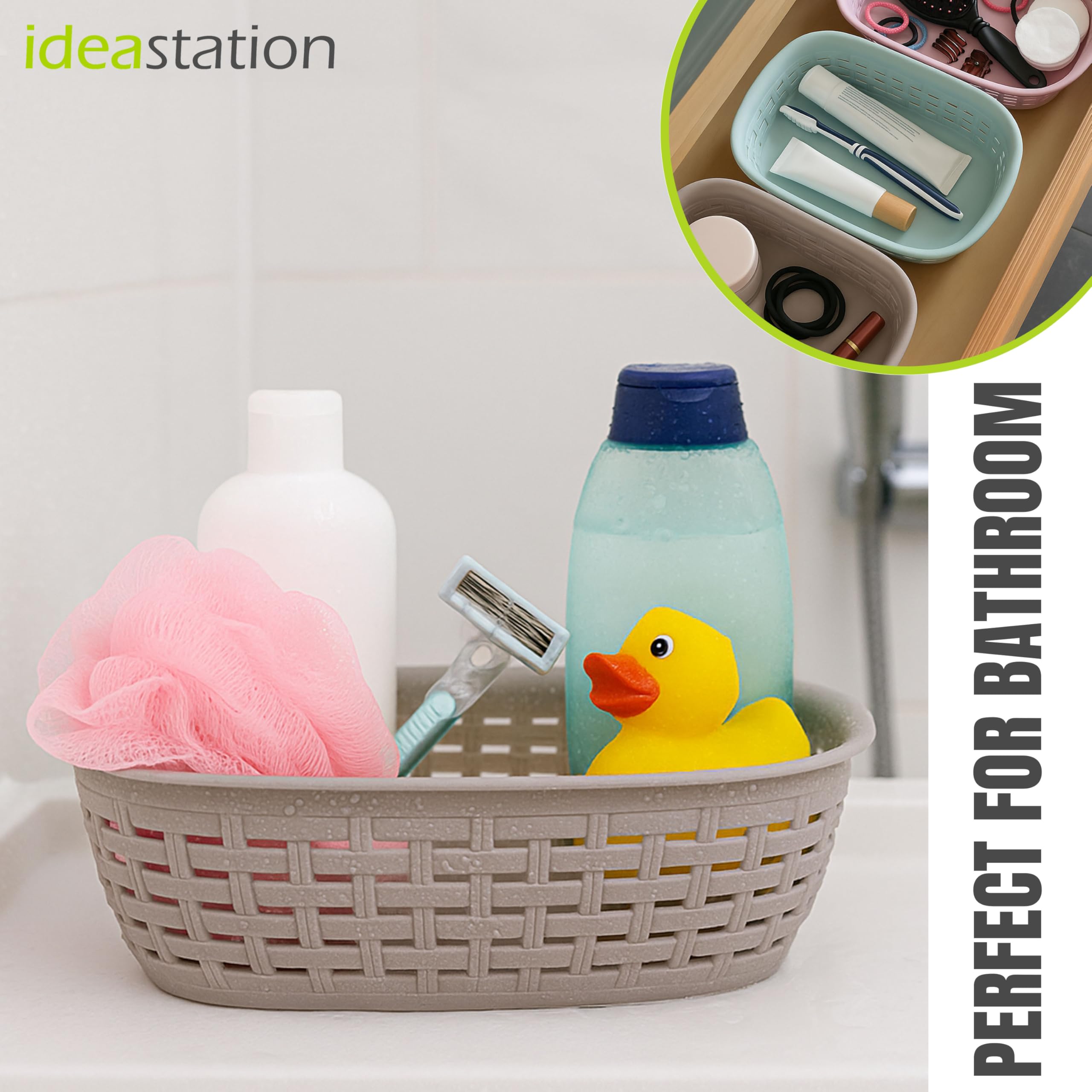 4 stuks opbergmanden, 2 l, met handgrepen, BPA-vrij, organizer, 25 x 16 x 8 cm, roze - manden voor badkamer, keuken, slaapkamer, huishoudmand