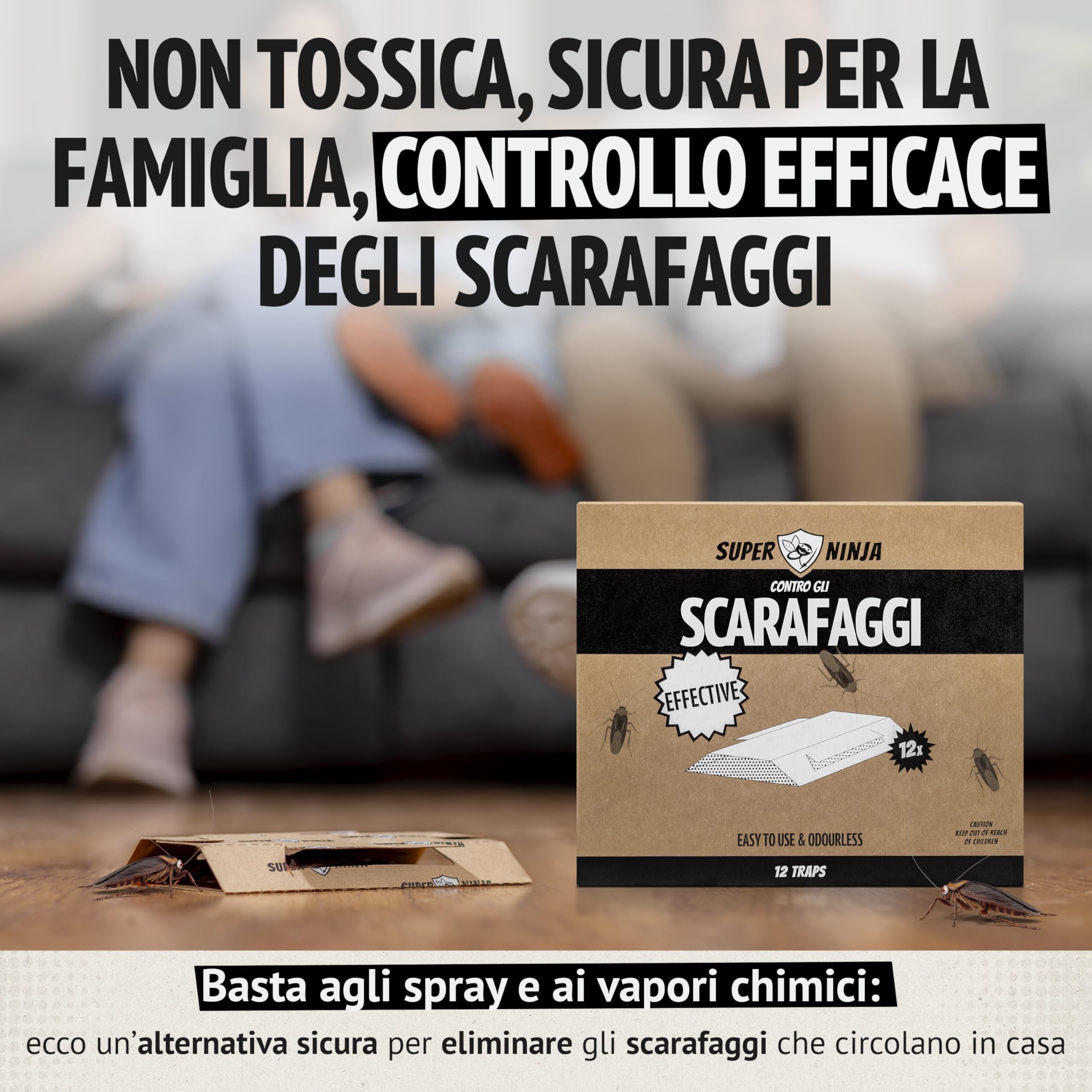 Trappole per Scarafaggi Non Tossiche – 12 Pezzi con Colla e Attrattivo, Sicure per Disinfestazione