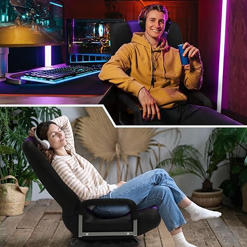 Miniatura 8 de Silla giratoria para videojuegos Silla multiusos para videojuegos en el suelo para jugar videojuegos, ver TV, leer con reposabrazos, soporte lumbar