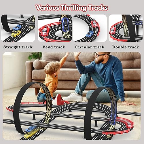 Miniatura 2 de Slot Car Race Track - Juego de pistas de carreras eléctricas de 32 pies para niños y niños, carreras dobles con 4 autos de alta velocidad y 2