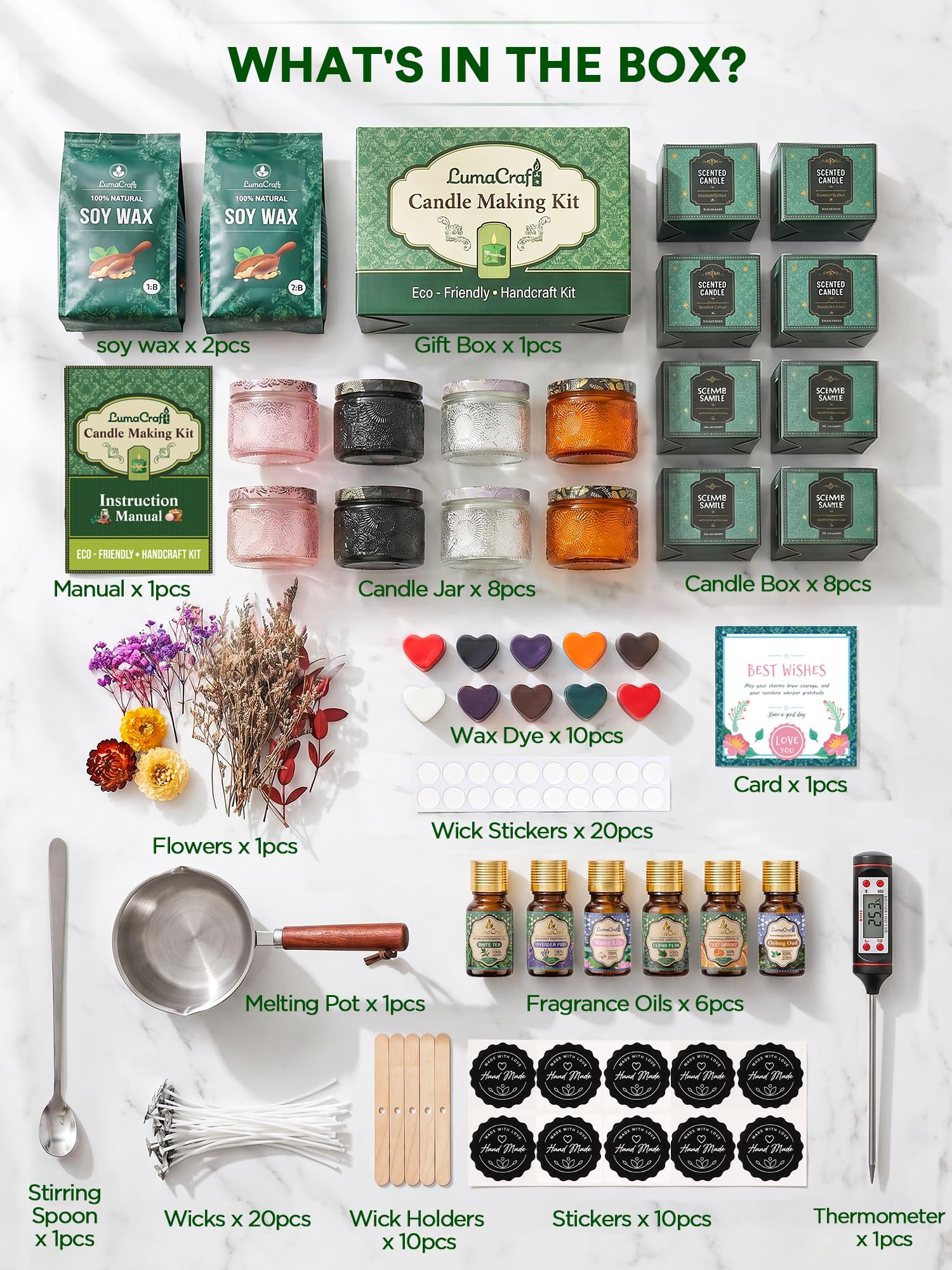 Forniture per la produzione di candele in cera di soia con cera di soia naturale, oli essenziali, tinture per candele e stoppini per candele, regalo fai da te per la casa