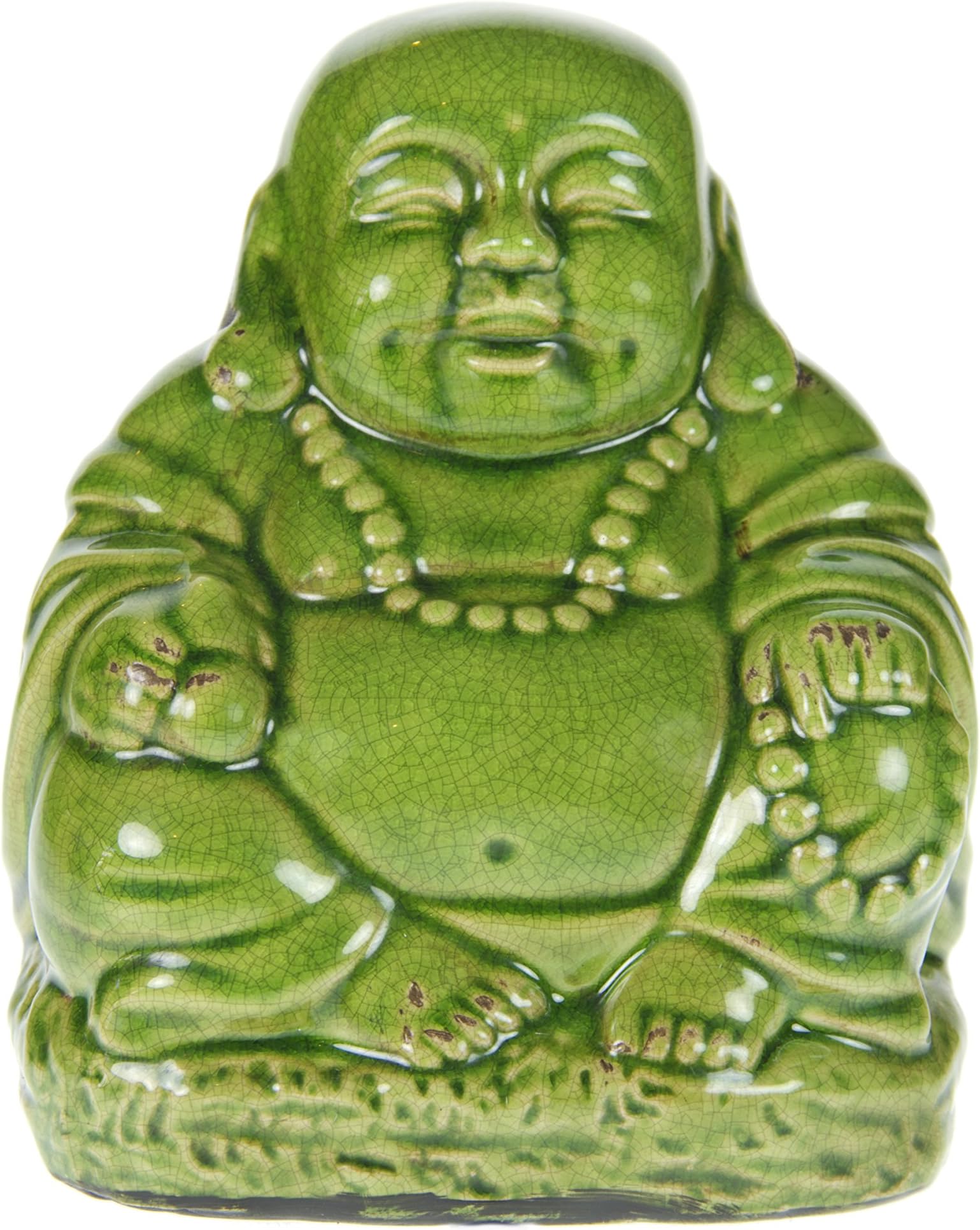 Laughing Happy Buddha Statue - Green Size 5 x 6.25 x 7.5 Inches