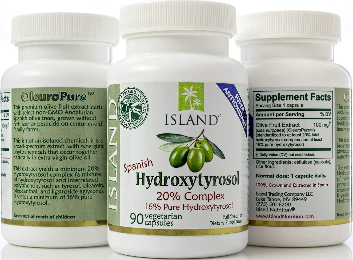20% Hydroxytyrosol Complex™ Olive Fruit Extract - Super Strength 100% Grown & Extracted in Spain. 100 mg, 90 Capsules. from Island Nutrition, The Maker of Real European Olive Leaf Extract. : Health & Household