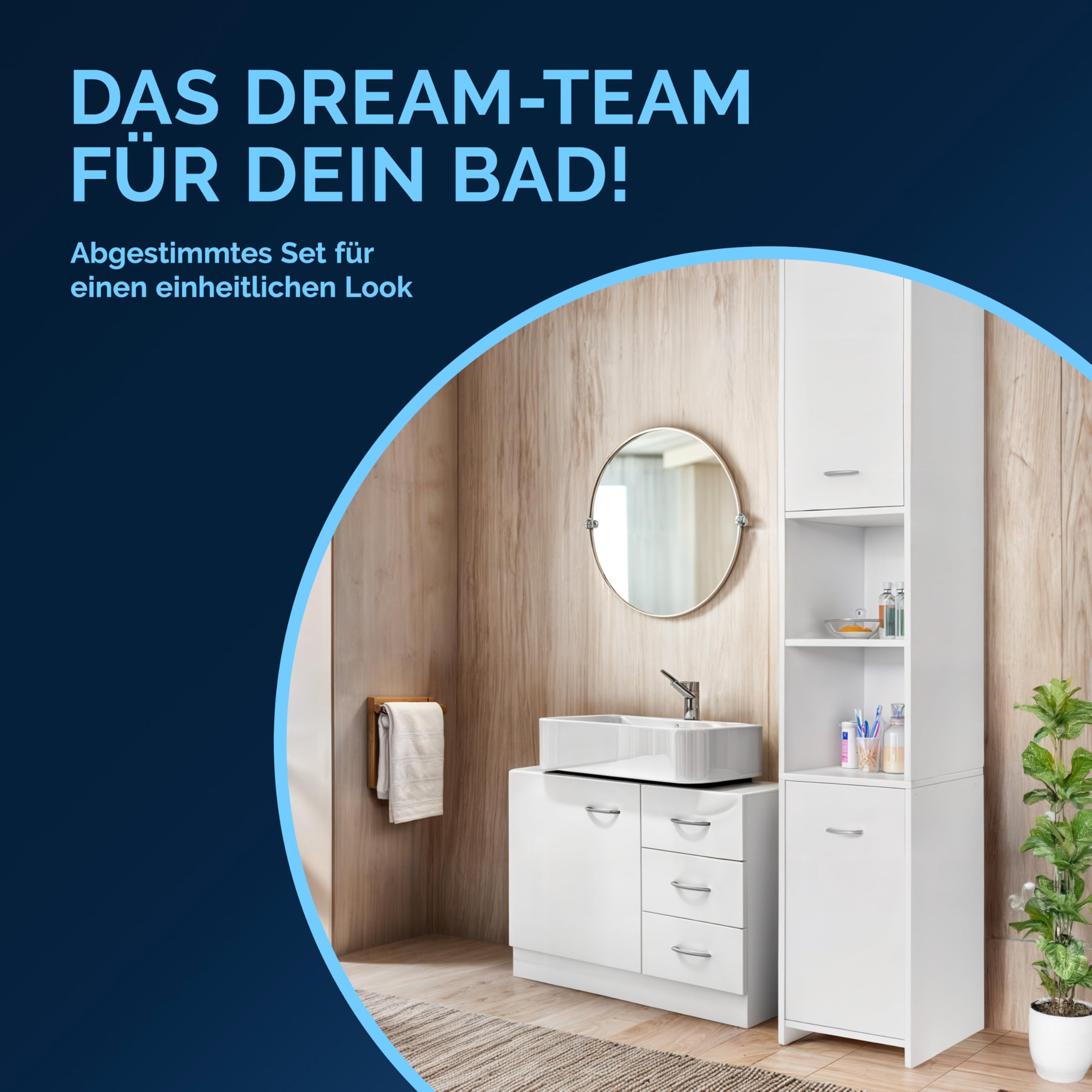 Casaria® Badmöbel Set 2-TLG Weiß Waschbeckenunterschrank Badezimmerhochschrank Unterschrank mit Schubladen Hochschrank Bad Regal Holz Für Kleine Bäder