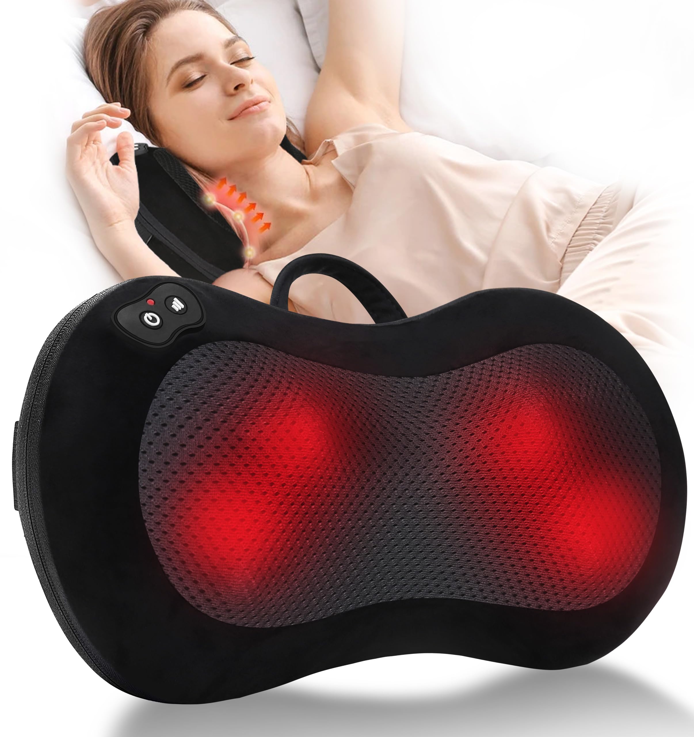 LEERCON Shiatsu Back Massager for Pain Relief Deep Tissue, with Heat Cordless Portable Back and Neck Massager, 3D Kneading Lower Back Electric Massage Pillow for Holiday Gifts for Men Women