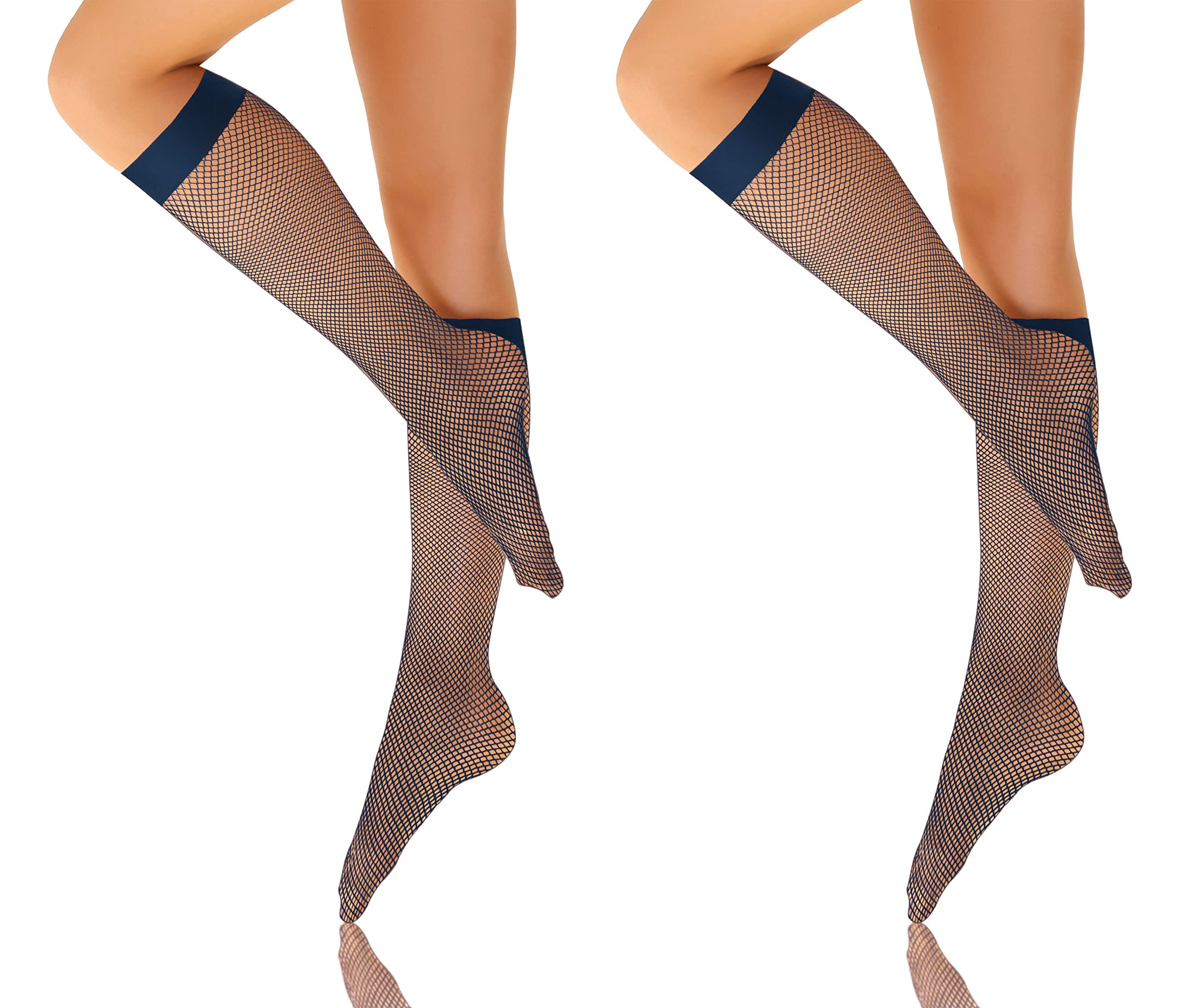 Sesto Senso Women's 2Pack - Dark Blue 2 Pairs Fishnet Kneesocks Fine Mesh Stockings Dark Blue