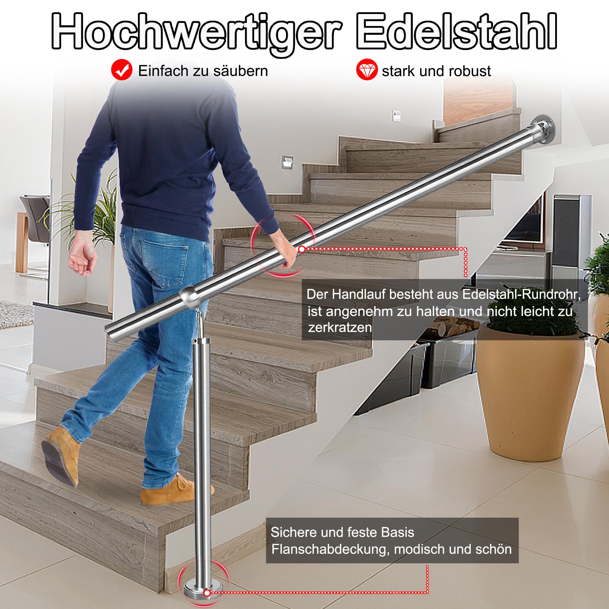 Edelstahl Geländer Handlauf 200cm Treppengeländer Eingangsgeländer