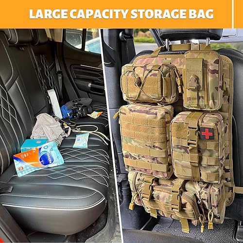 Miniatura 28 de MAIKER - Organizador táctico para respaldo de asiento de auto, organizador de panel de vehículo con 5 bolsas Molle desmontables, tamaño universal