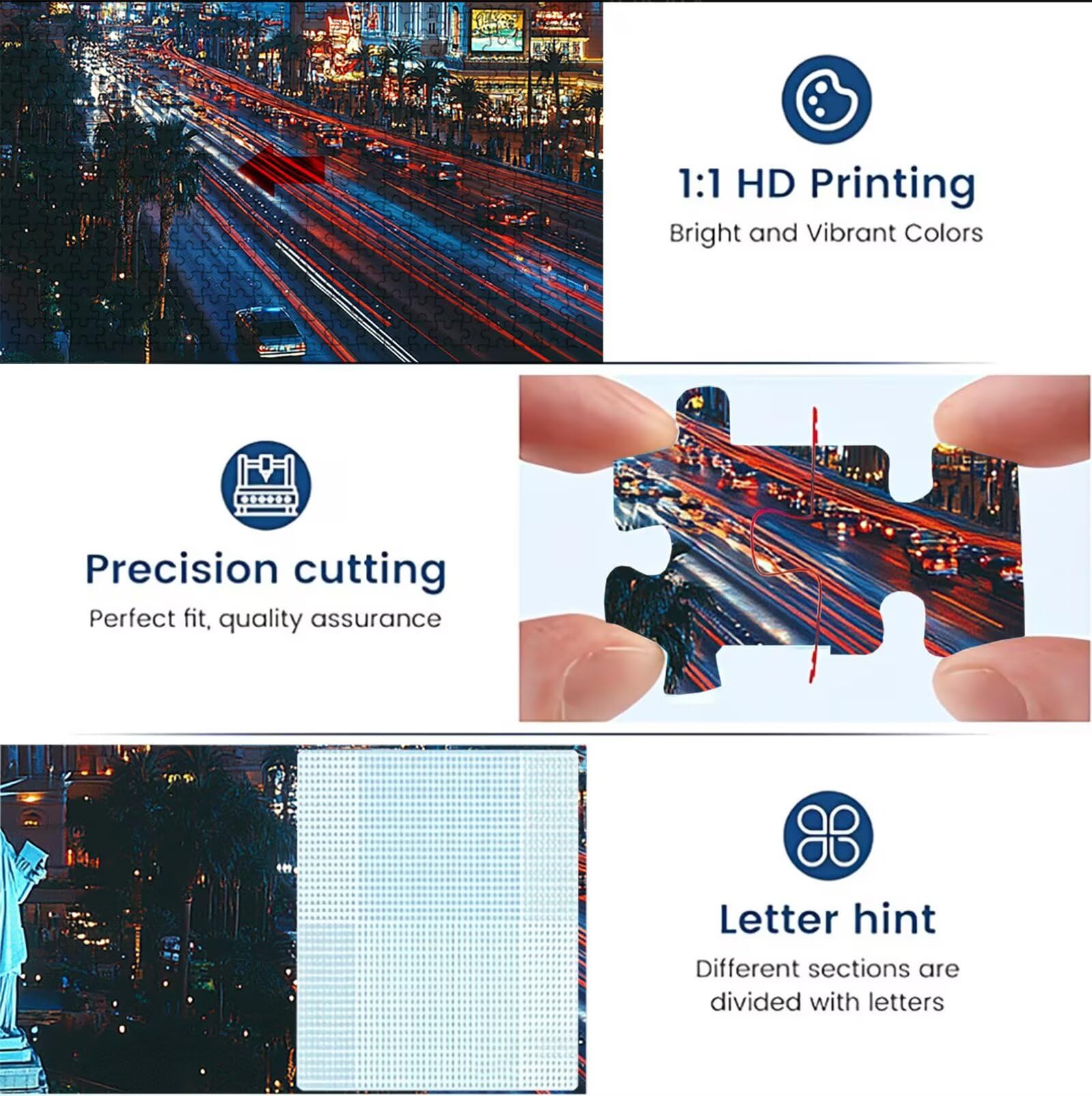 Puzzle 1000 elementów, puzzle 1000 elementów dla dorosłych, trudne puzzle, druk w wysokiej rozdzielczości i jasne kolory, drewniane puzzle nocny widok miasto z wykwintnym pudełkiem do pakowania W3H