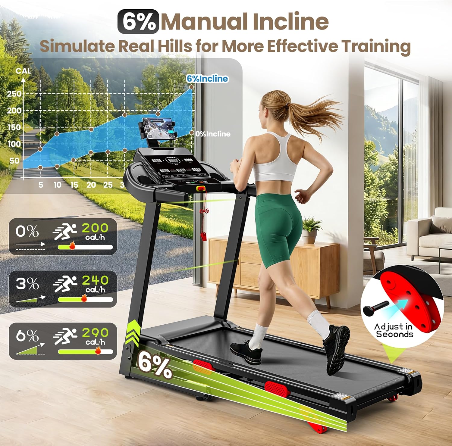 Treadmills for Home with Brushless 3.5 HP Motorized, Folding Treadmill with 6% Manual Incline, 9MPH, 350 lb Capacity, APP Control, 105 Programs, Bluetooth Speakers, 17’’ Wide Belt image 4
