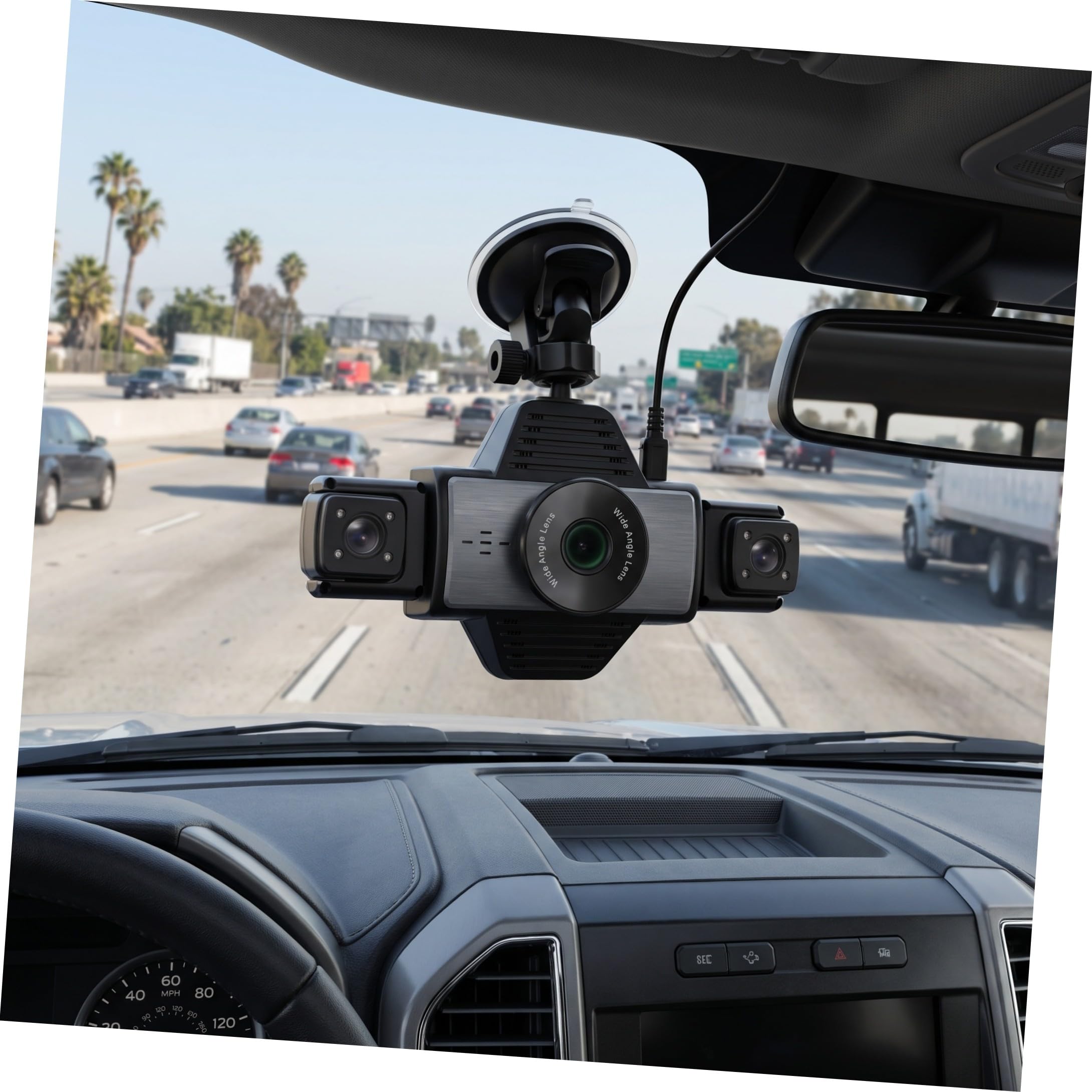 Mikikit Dash Cam Visione Notturna Infrarossi Wifi a Cinque Vie per Auto | Copertura Completa a Cinque Vie, Ampio Angolo, Registrazione Loop, Abs Nero