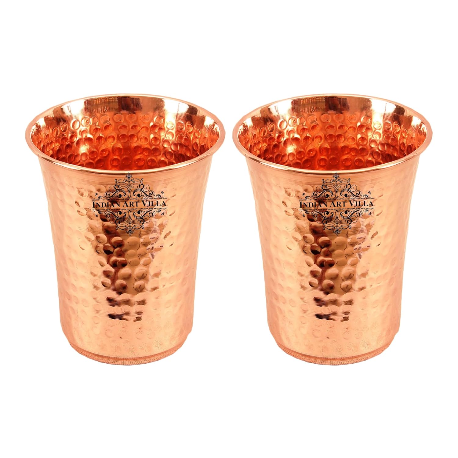 Indian Art Villa Pure Copper Glass Tumbler with Hammered Curve Design - Drinkware Home Hotel Restaurant Volume-19 Oz