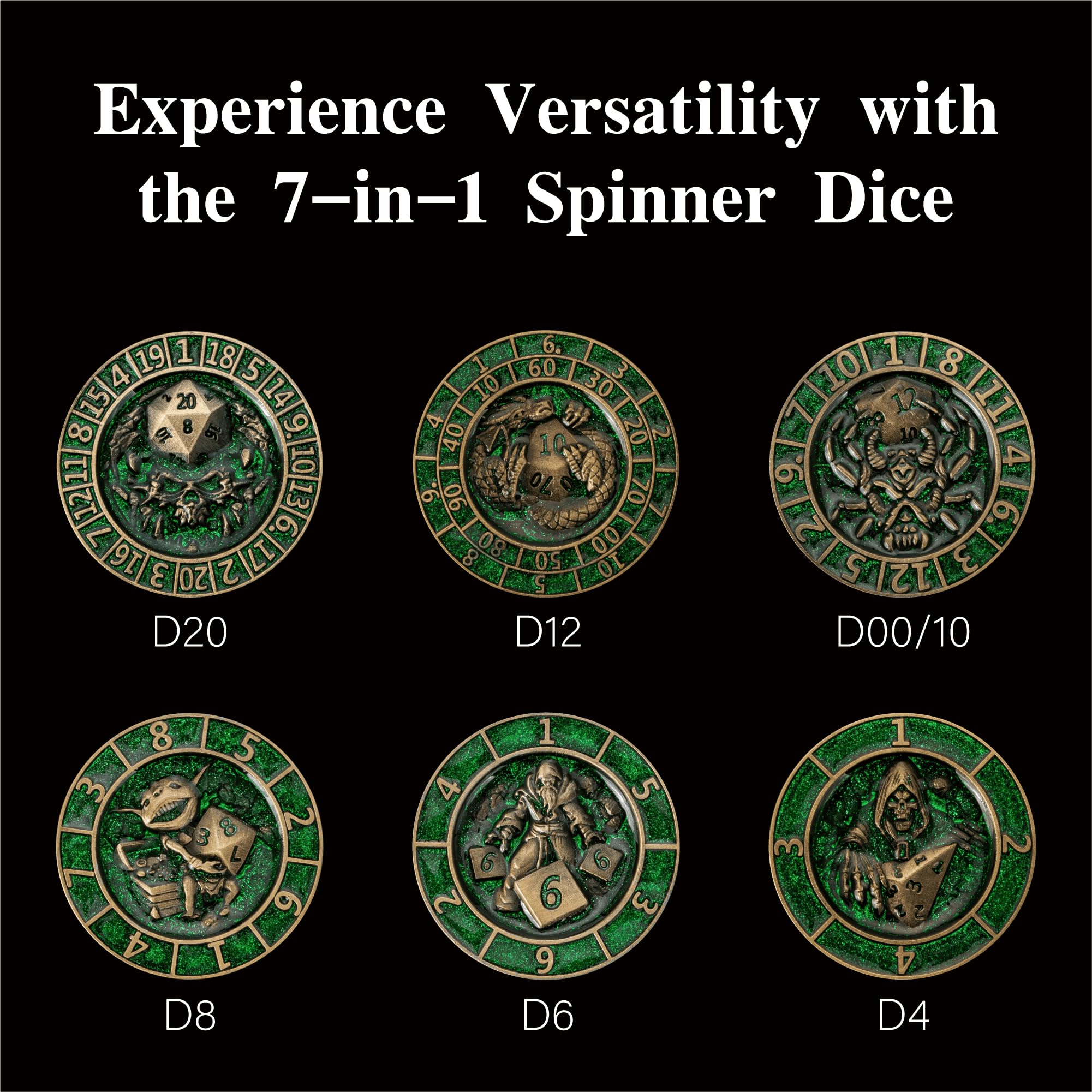 Cusdie 7-in-1 Spinner Dice Set, Unique Metal D&D Dice Set including Gift Box for Role Play Game Gifts - Image 2