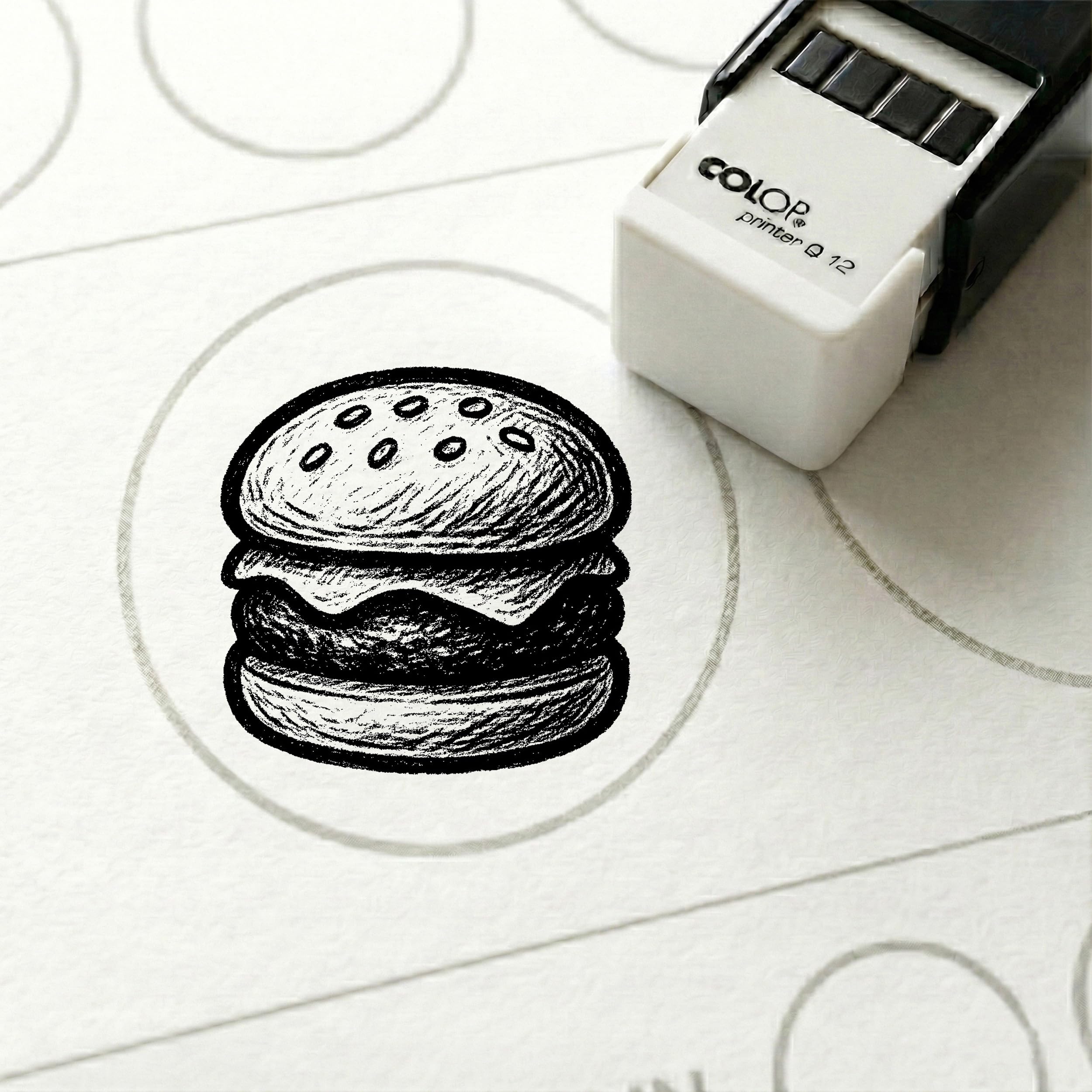 Dekolando Bonus Stamp Burger 10 x 10 mm - Bonus Card Stamp for Burger Shop Snack Grill House Fast Food Diner - Stamp Bonus Card Customer Card Stamp Card