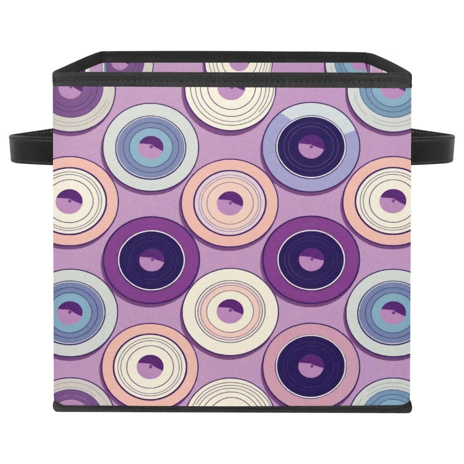 Grand bac de rangement cubique à motif disques violets pour vêtements