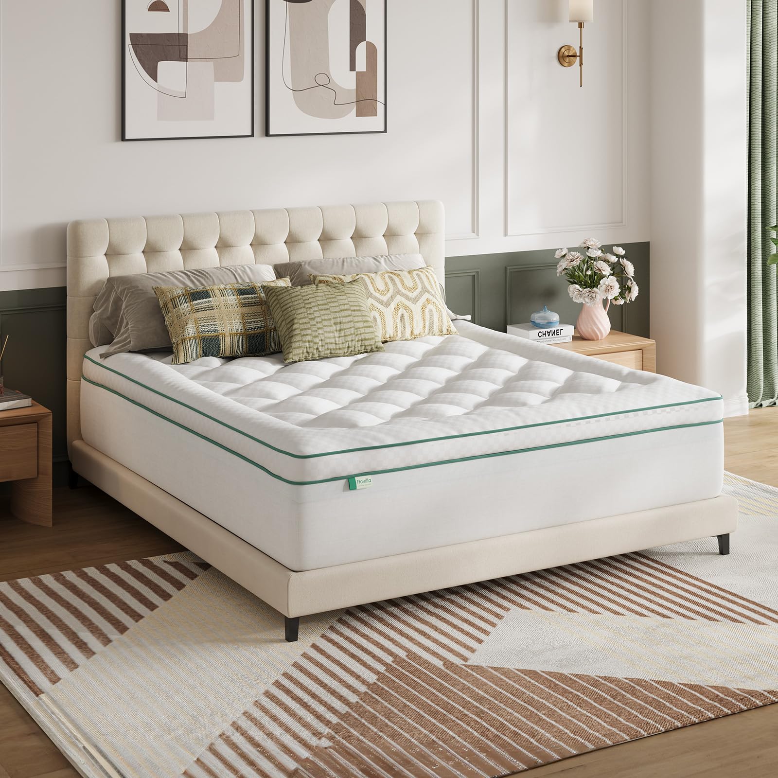 Novilla Surmatelas Mémoire de Forme 120x190 cm (Lit 1 Place et Demi), Topper Gel 2 en 1 avec Housse Matelassée Épaisse, Design Séparable, Moelleux + Soutien