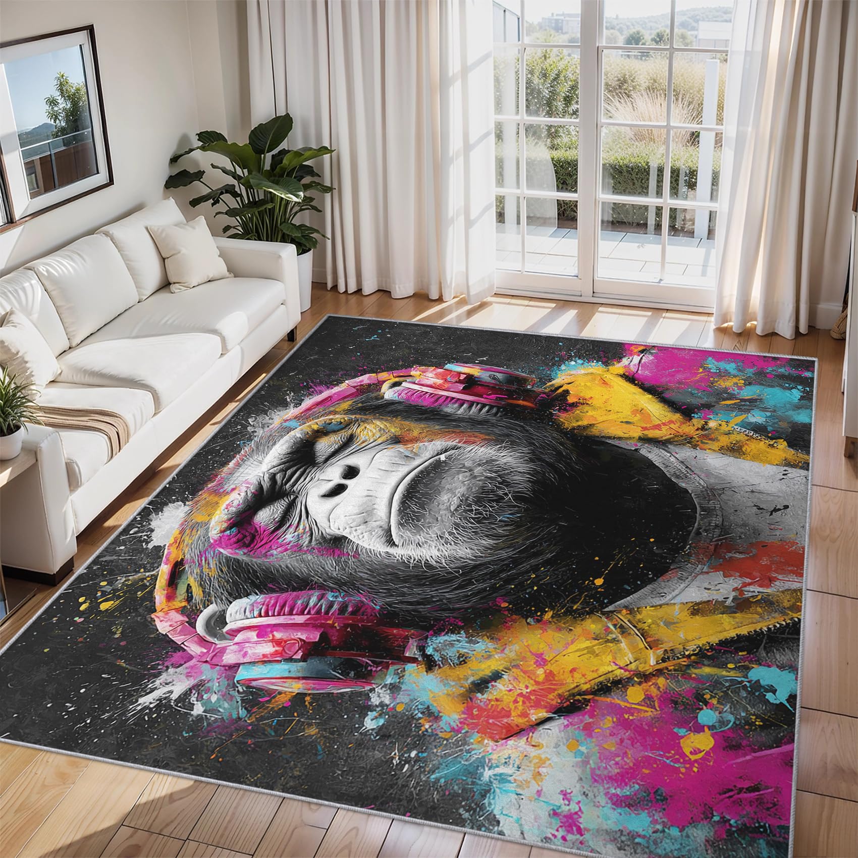 Tapis salon graffiti gorille pour transformer l'ambiance d'une chambre d'adolescent ou d'un bureau