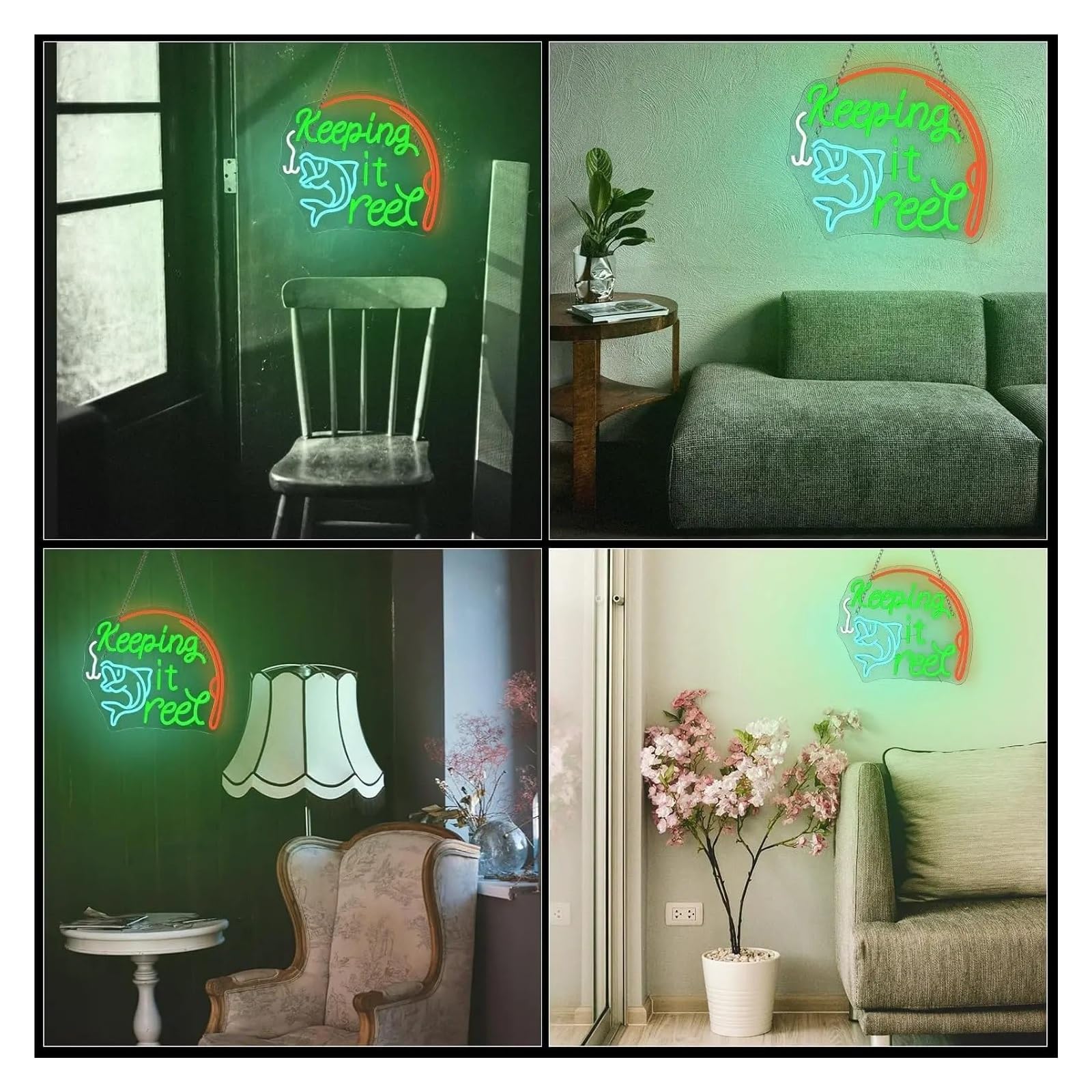 XENITE Luci al Neon Da Parete Keeping It Reel Insegna Al Neon USB A Tema Pesca LED Attrezzatura Per Negozi Sala Da Gioco Decorazione Camera Letto 44.5X38.4cm