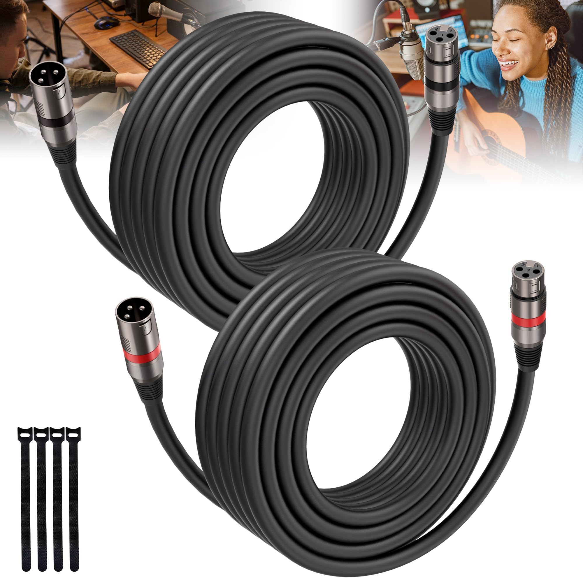 XLR Cables 25FT/8M 2 Packs, Premium Heavy Duty Balanced Microphone Cable with 3-Pin XLR Male to Female Microphone Cord Connector Compatible with Microphones,Mixer,Speaker Systems,Preamps and More