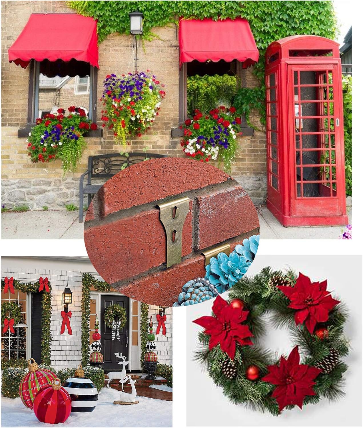 EONHUA Brick Hook Clips for Hanging- Brick Wall Clips for Hanging,Steel Hooks Brick Lights Wreaths Pictures Hanger Fits Brick 2 1/4 to 2 3/8 in Height