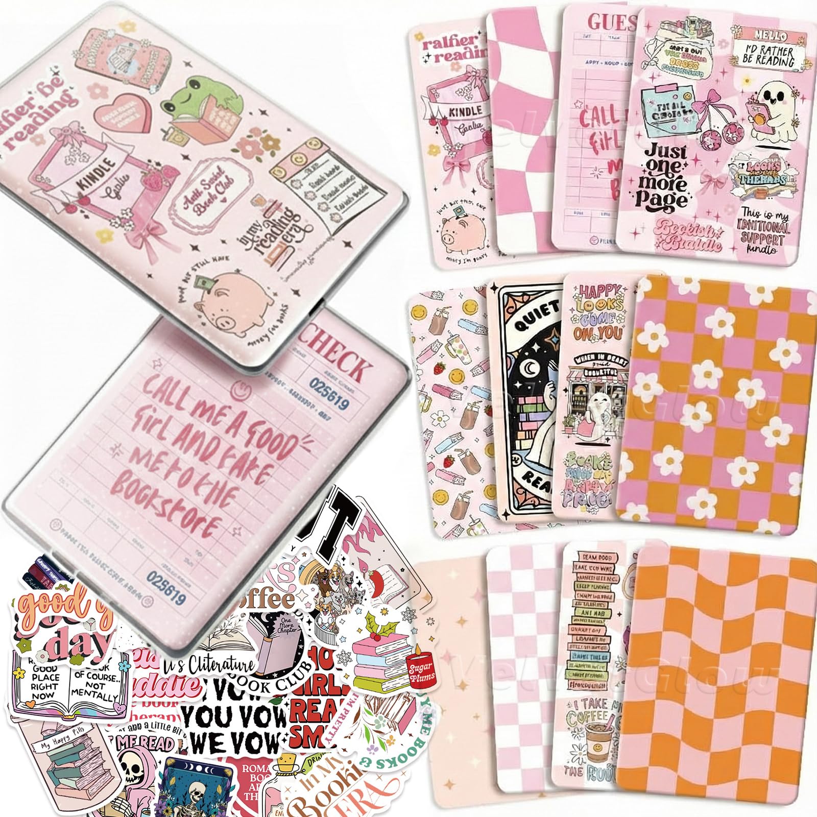 VelvetGlow 12 pieces of e-reader inserts made of cardboard paper & 50 pieces of scrapbook stickers for clear cases, 6.9" x 4.8" inserts for the back of e-readers for Paperwhite 11th-12th generation