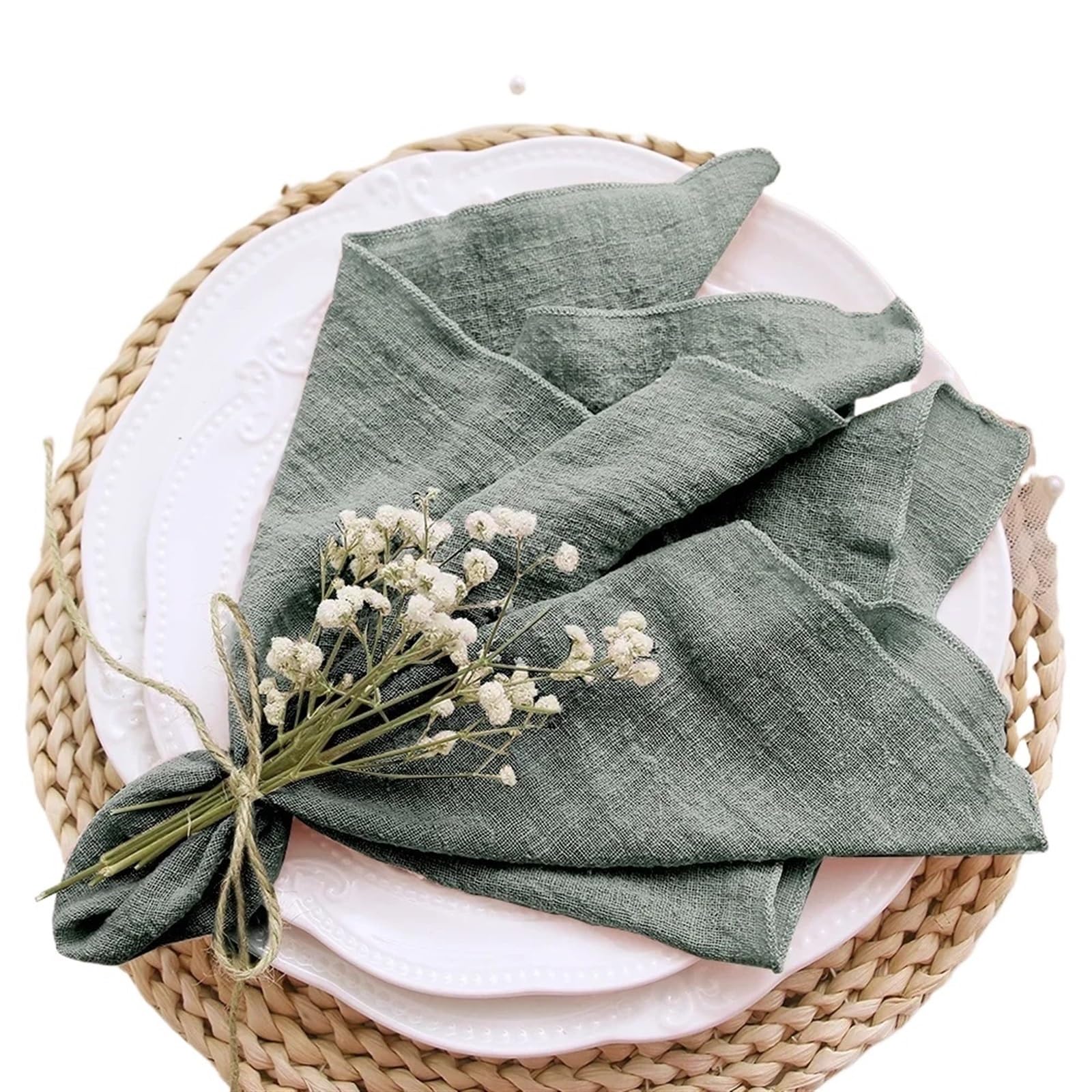 serviettes napkins 10 Pack 30x30cm Gauze Napkins Vintage Cotton Cloth Events Decorative Rustic Soft Dinner for Parties Wedding for dining wedding party everyday home(Green)