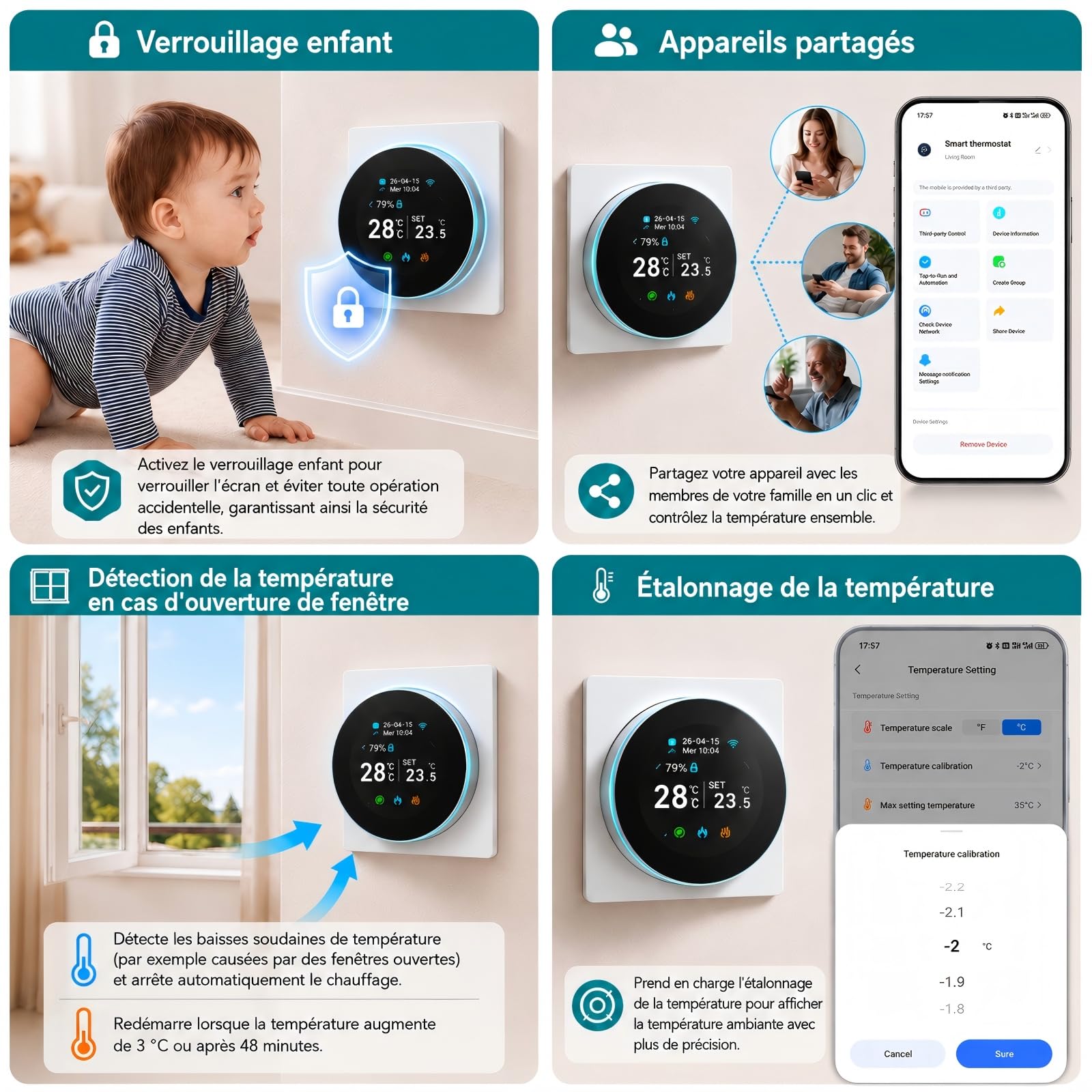 Thermostat Connecté Chaudiere Gaz WiFi Régulateur Température à Rotatif 3A | Intelligent Thermostats D'ambiance Mural Programmable Digital Compatible avec Alexa Google Home Tuya Smart Life,Écran Couleur