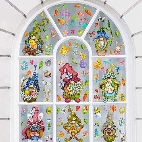 PUFENY - 9 hojas de gnomo para ventana del día de San Patricio calcomanías para ventana de trébol calcomanías para ventana del duende del día de San