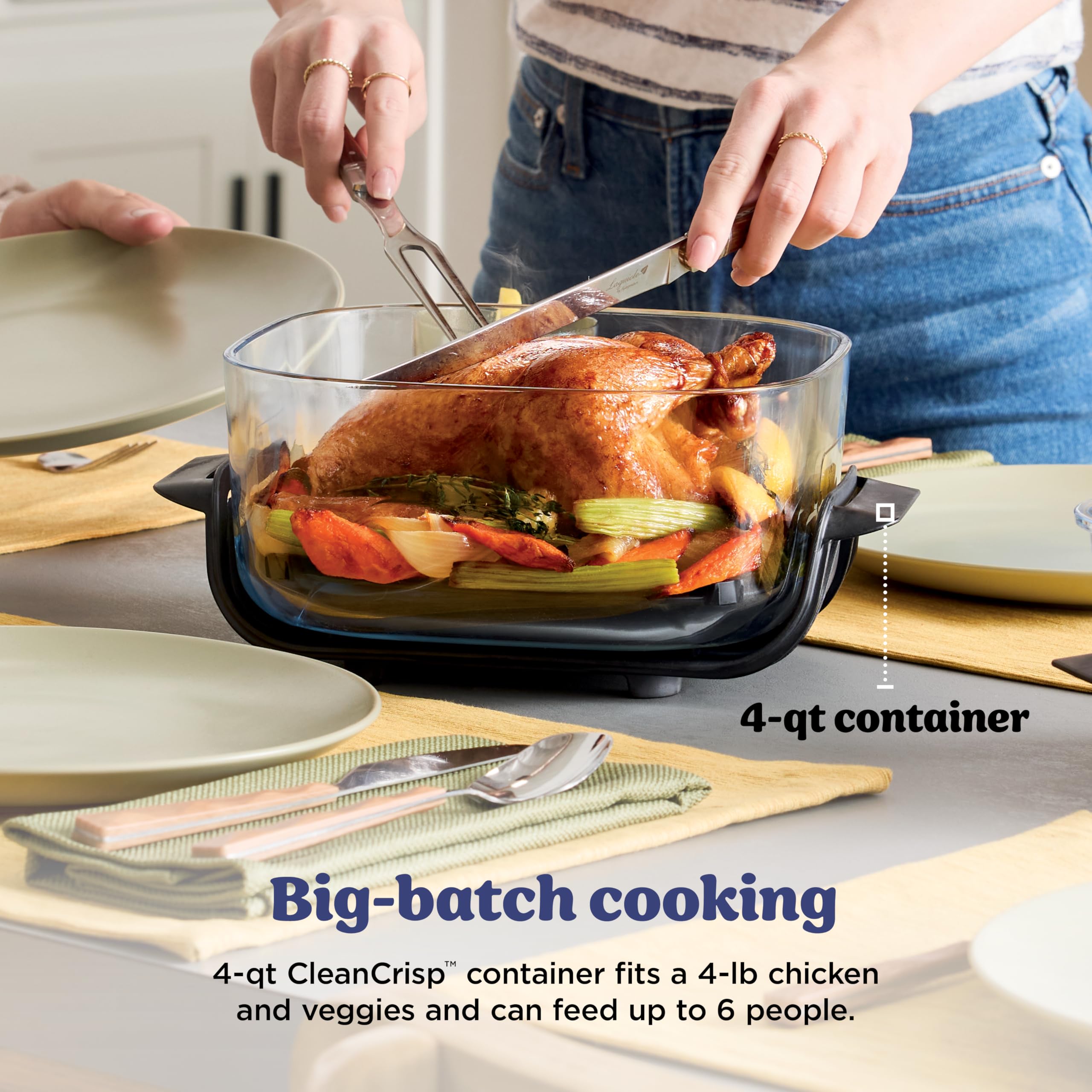 Ninja Crispi Air Fryer, Microwave, Freezer & Dishwasher Safe, Non Toxic Glass Portable Cooking System, 4 QT & 6 Cup Glass Containers with Storage Lids, Easy Meals, Air Fry, Bake, Green, FN101SG