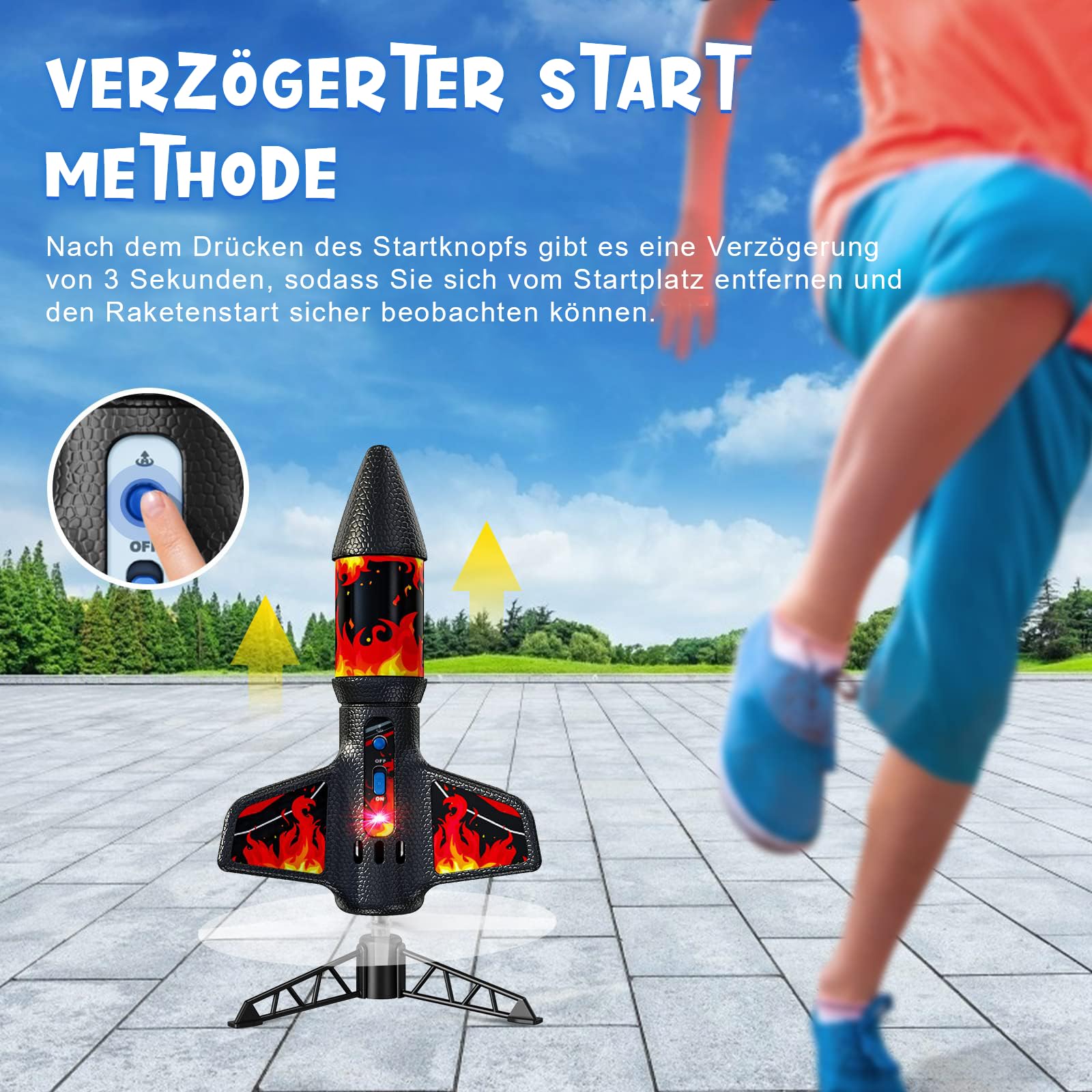 Rocket Launcher for Kids with Parachute LED Light, Flight Altitude 200 Feet, Rechargeable Self-Launching Rocket Launch for Ages 8 to14 Gift for Kid Girl and Boys Red