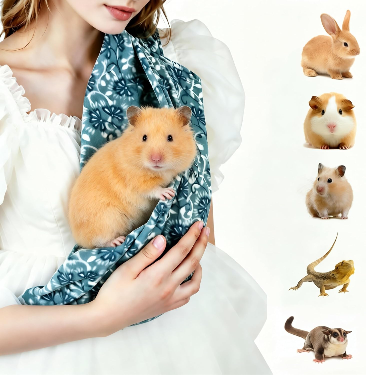 Guinea Pig & Bearded Dragon Carrier, 2-in-1 Guinea Pig Backpack and Sling, Soft Coral Fleece Bonding Pouch, Portable Travel Carrier Bag for Small Pets, Blue