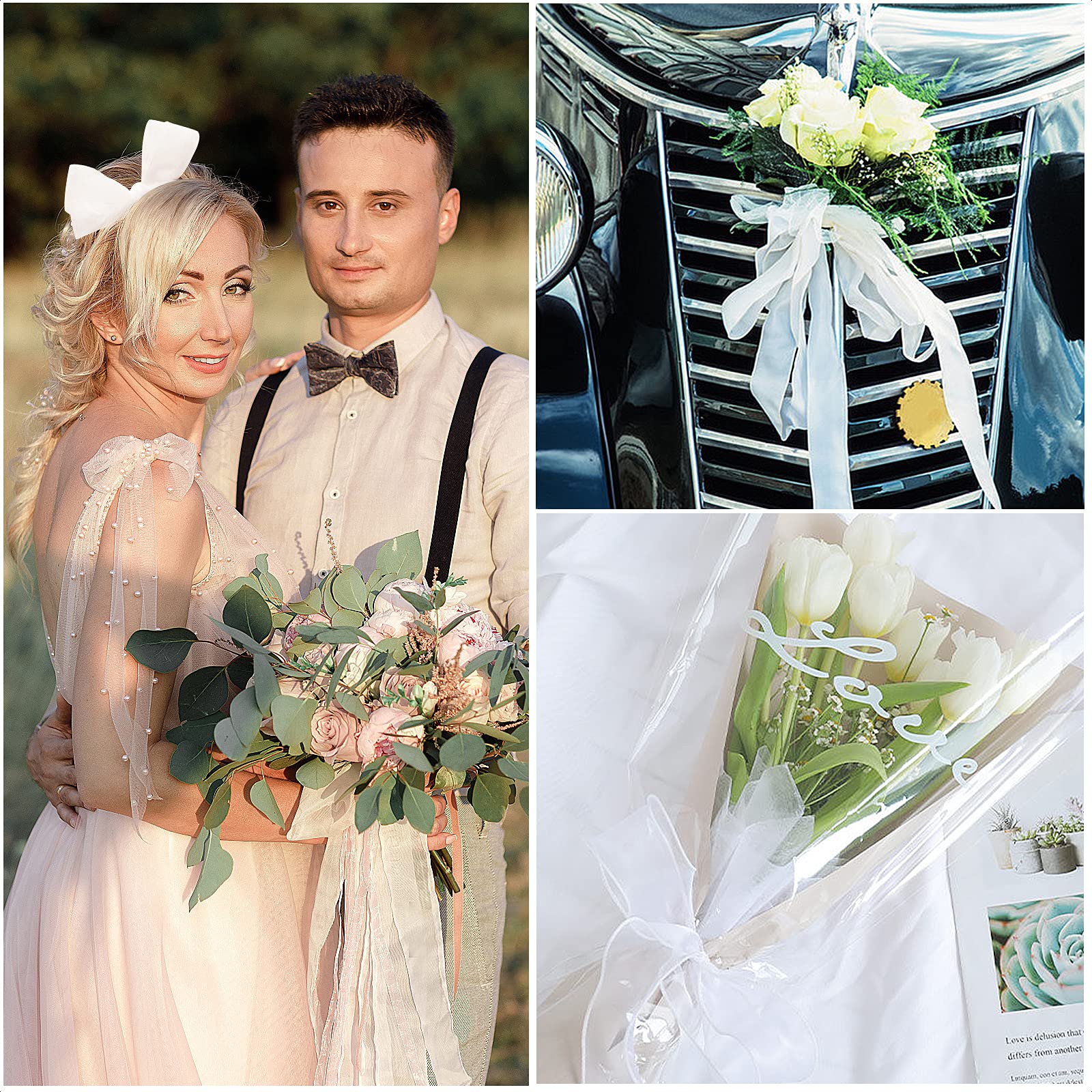 Molain Nastro bianco in chiffon di organza, 45 m, 1,2 cm, per confezioni regalo, bouquet di fiori, fiocchi, matrimoni, feste, decorazione della casa