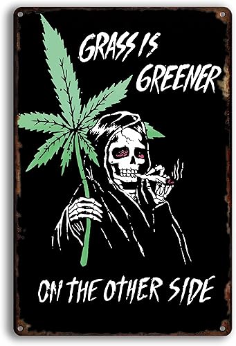 Impressed Reefer Reaper Marihuana - Cartel de lata vintage de marihuana gótico Emo de los años 90 retro Trippy Skeleton Grunge Weed Man Cave Hippie