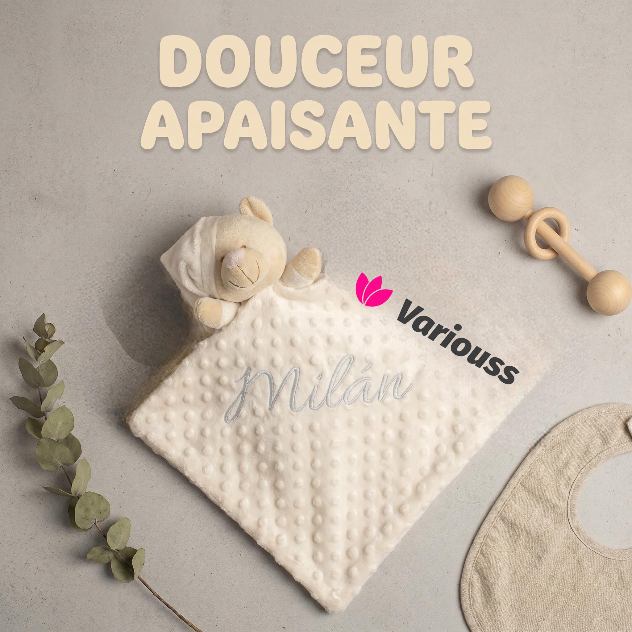 Couverture personnalisable avec nom brodé Cadeau pour parents Baptêmes Baby shower (couverture + doudou)